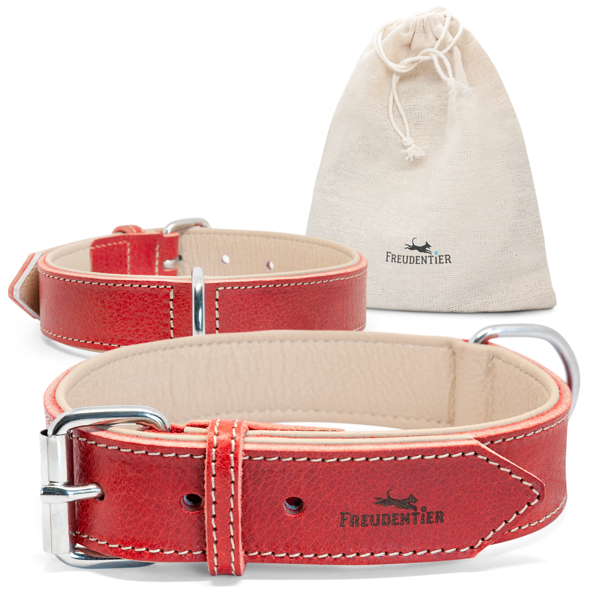 Freudentier Hundehalsbänder Freudentier gefüttertes Halsband aus Leder rot XXL