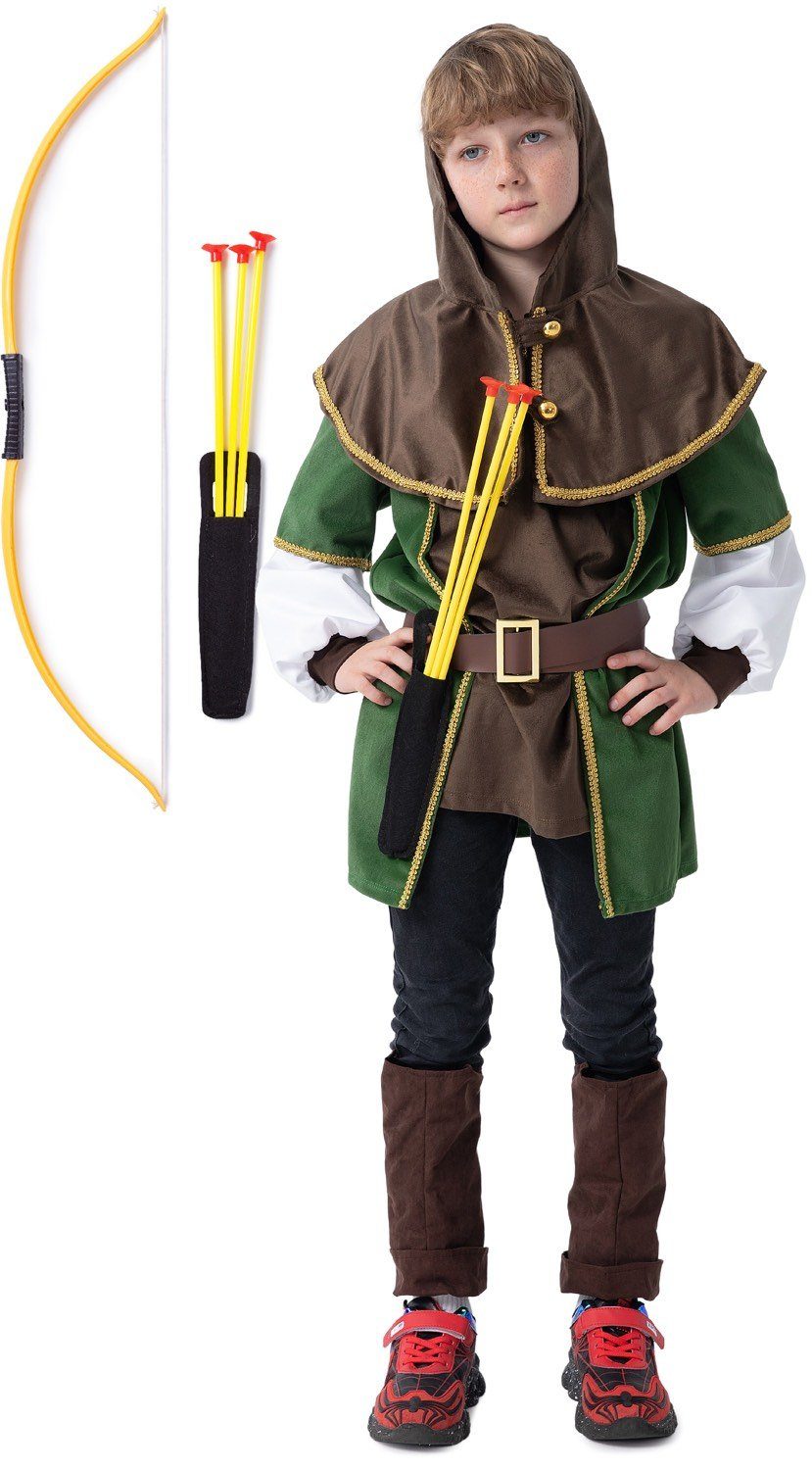 Corimori Ritter-Kostüm Robin Hood Karnevalskostüm Set, Kinder, braun/grün, Kostüm, Fasching, Mittelalterfest, Jungen, mit Pfeil und Bogen