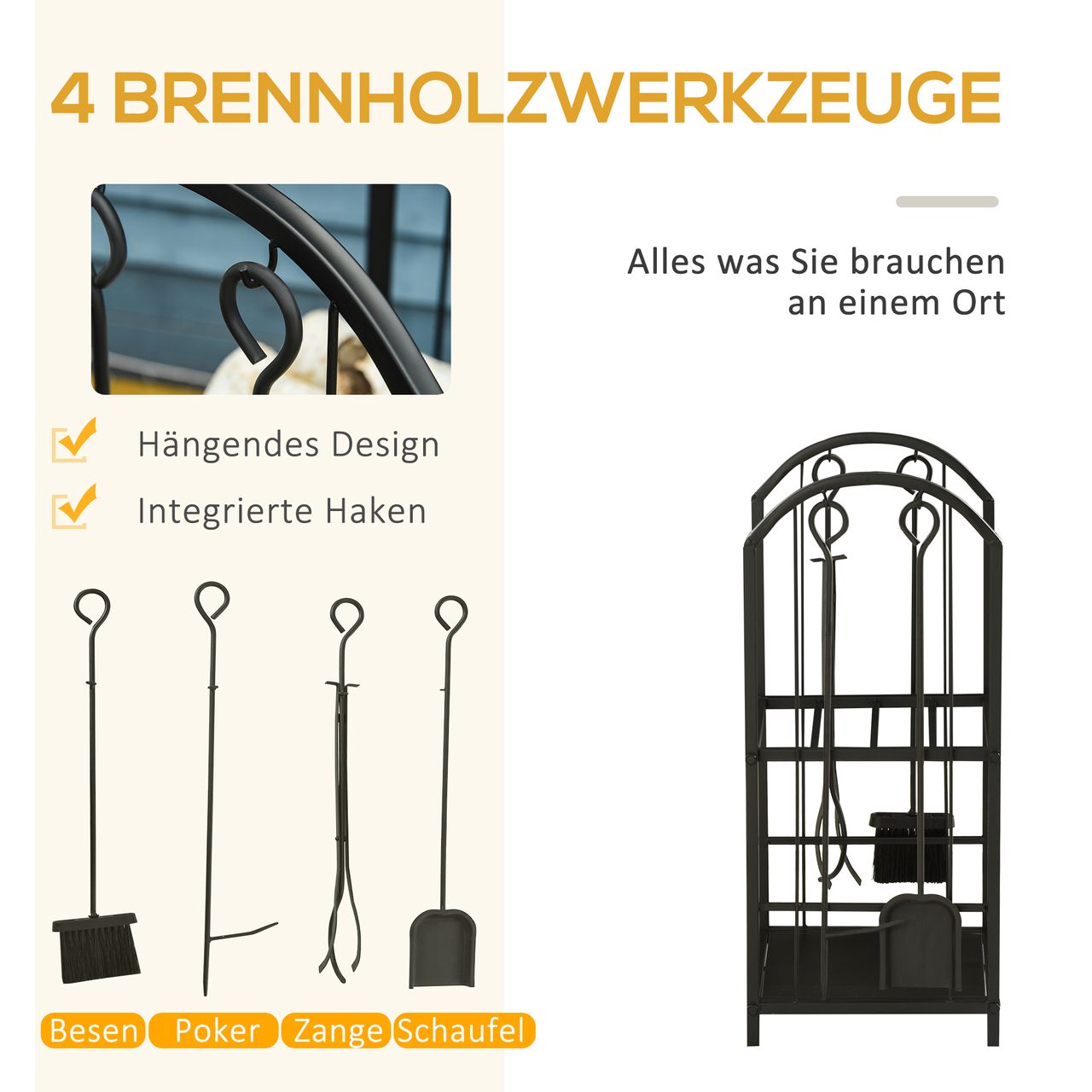 Outsunny kaminholzregal Kaminholzständer Brennholzregal Metall Schwarz 41,5 x 32,5 x 74,5 cm