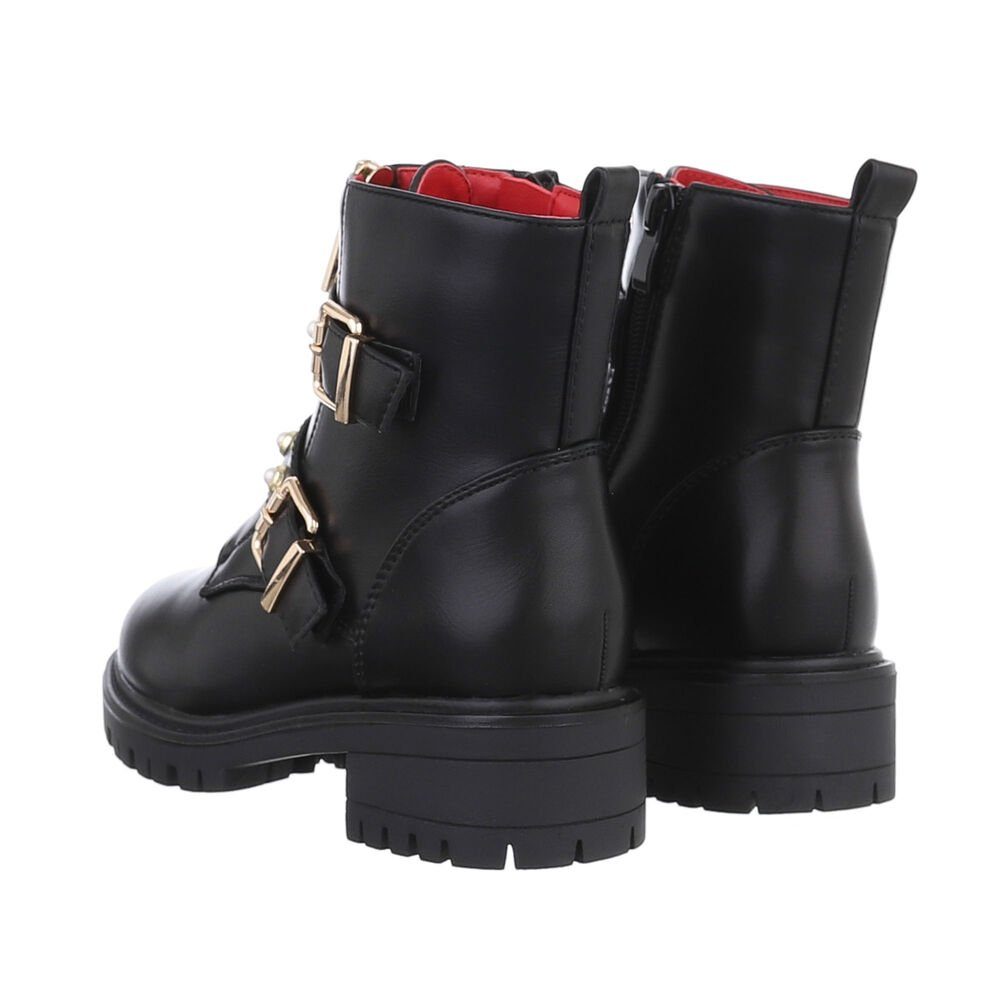 Ital-Design Kibder Biker Stiefelette Blockabsatz Stiefeletten in Schwarz