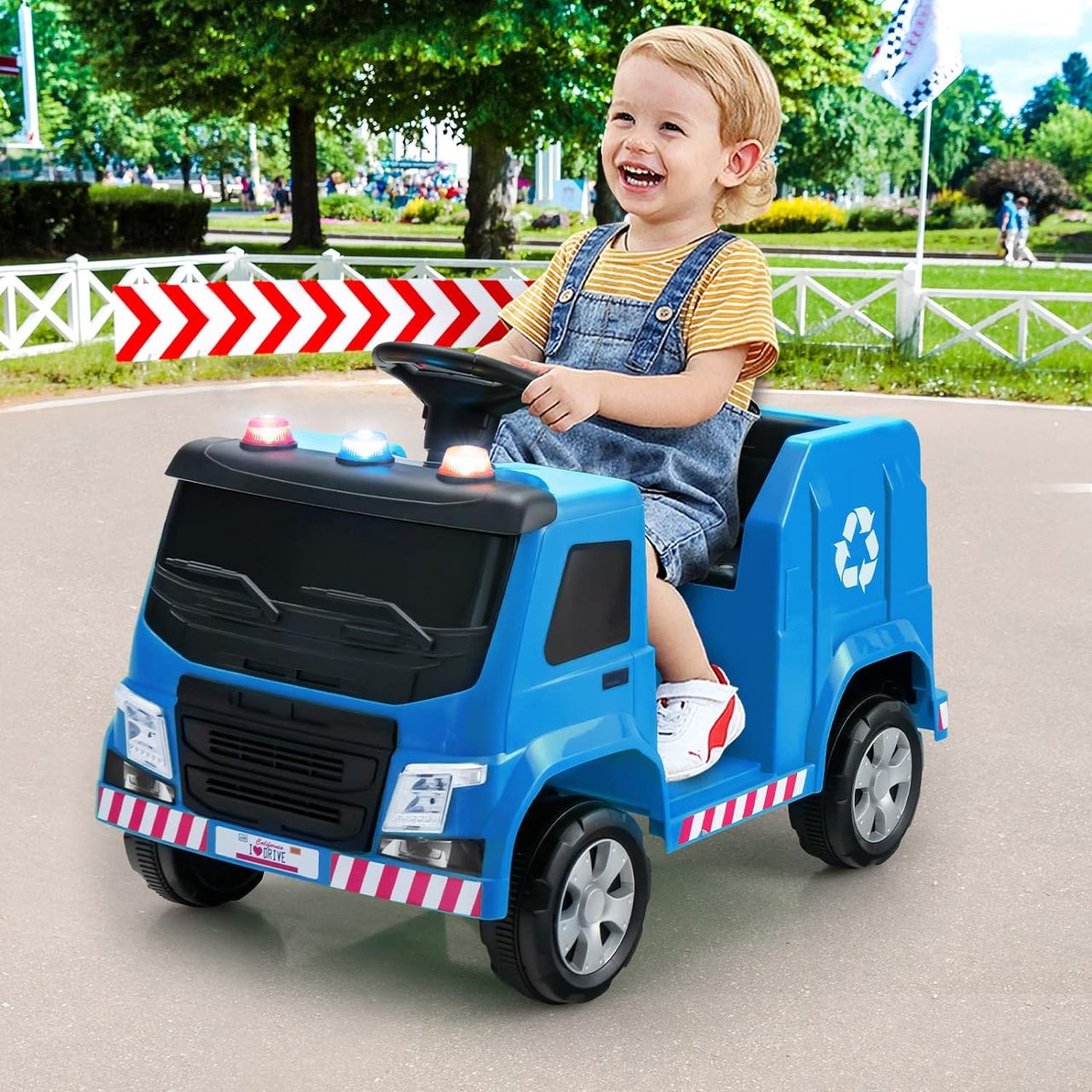 Costway 12V Kinder Aufsitz Müllwagen mit Musik, Hupen und Licht