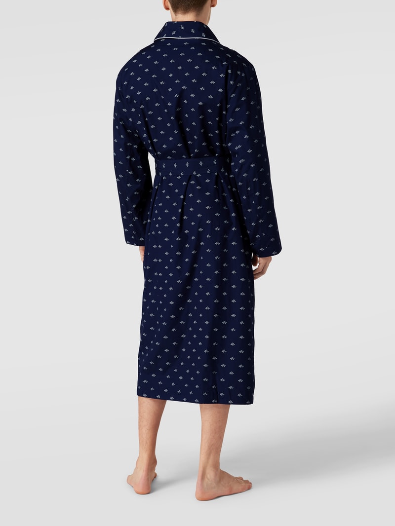 Bademantel mit Allover-Label-Muster Modell 'Terry' in dunkelblau