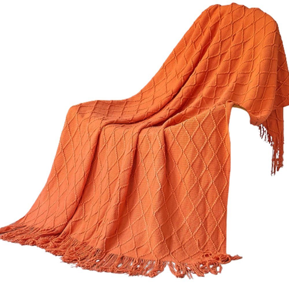 Baumwollbettdecke, Wohndecke Weich Strick Quaste Sofadecke Schlafdecke 125*152+15cm, FELIXLEO
