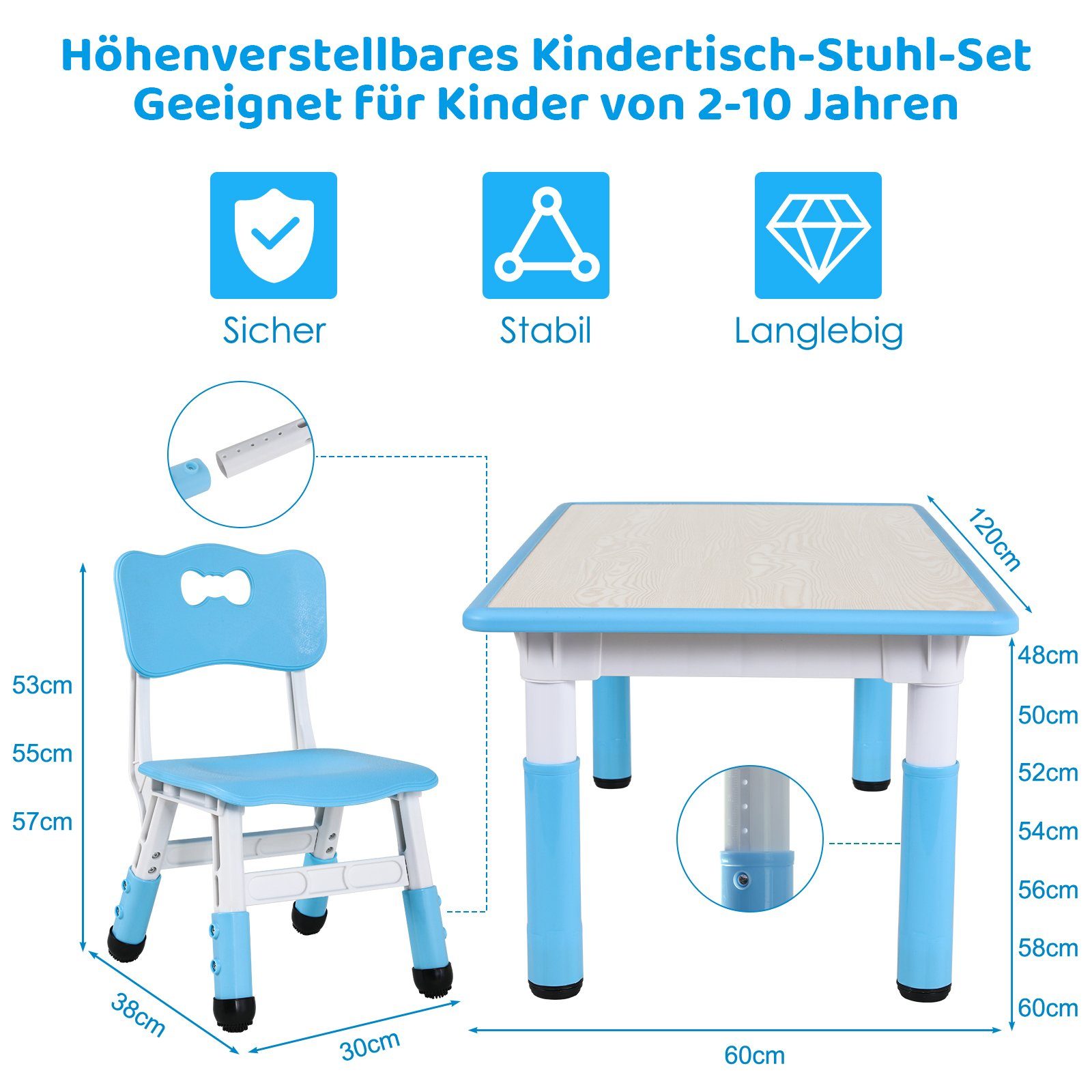 TLGREEN Kindersitzgruppe Plastik Kindermöbel, (5-tlg), Kindertisch mit 4 Stühlen Höhenverstellbar