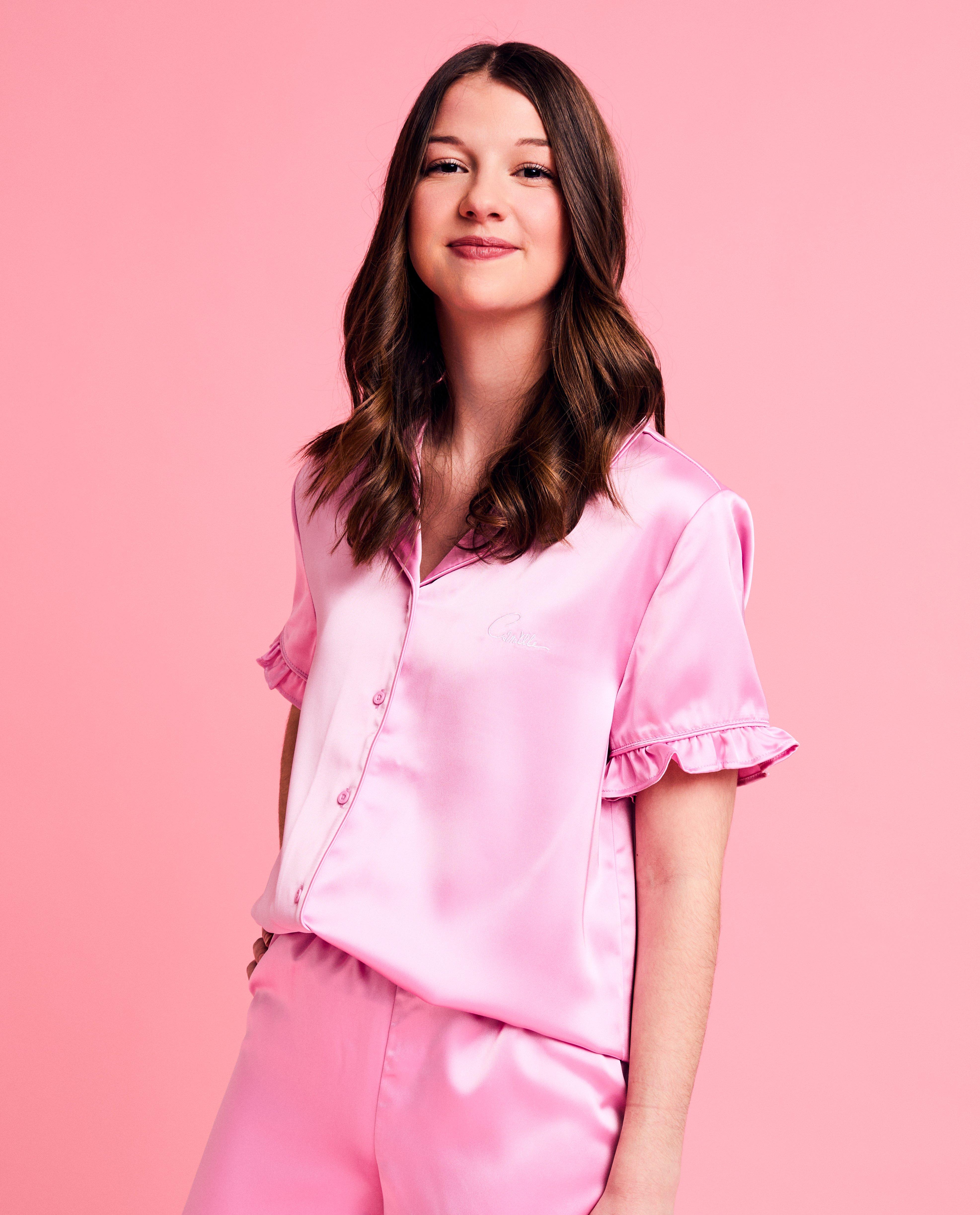 CAMILLE Szatén pizsama, XS-XL világos rózsaszín
