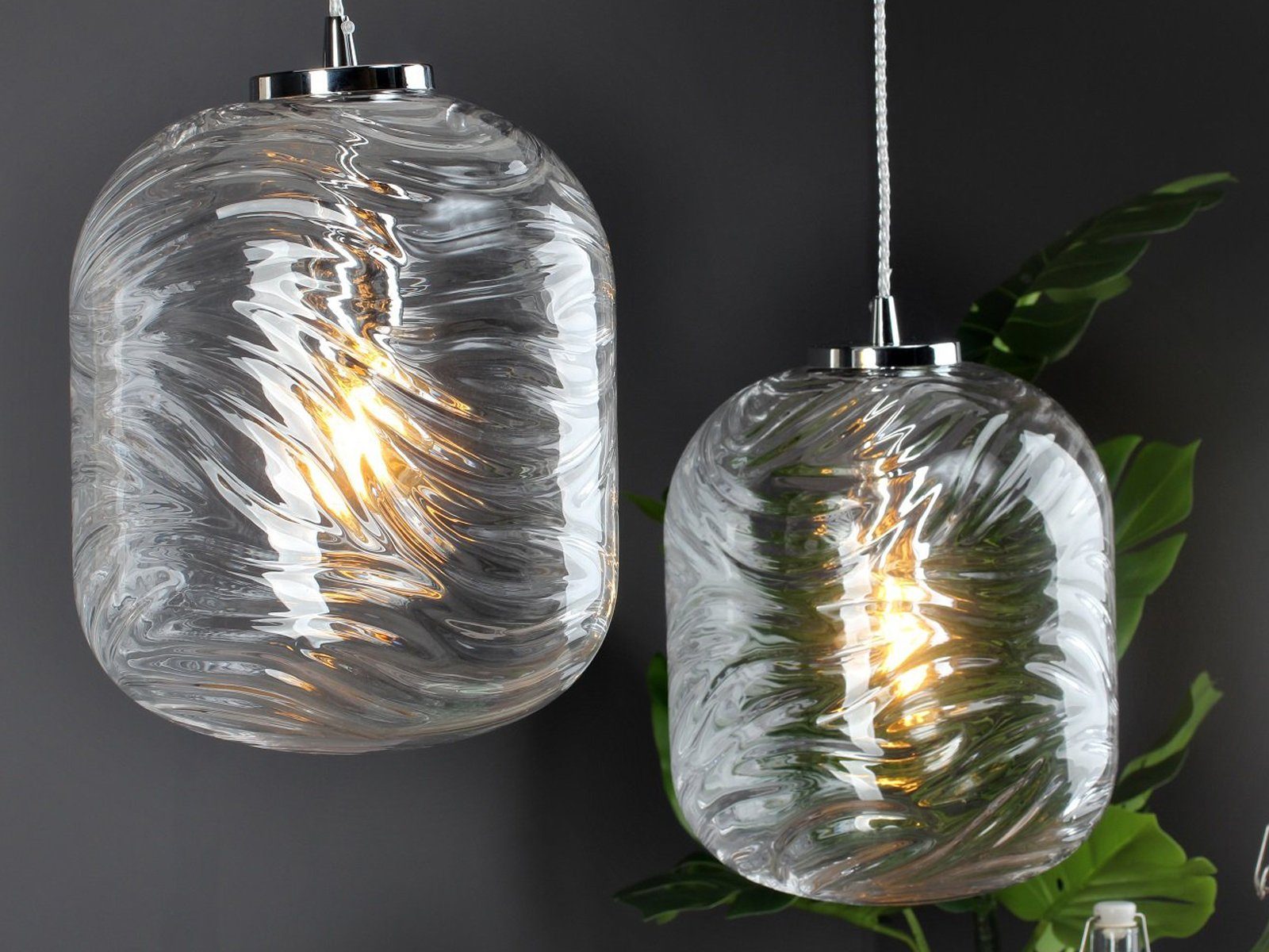 meineWunschleuchte LED Pendelleuchte, Dimmfunktion, LED wechselbar, Warmweiß, Designer Affenschaukel 2x Glas Lampenschirm über-n Esstisch hängend