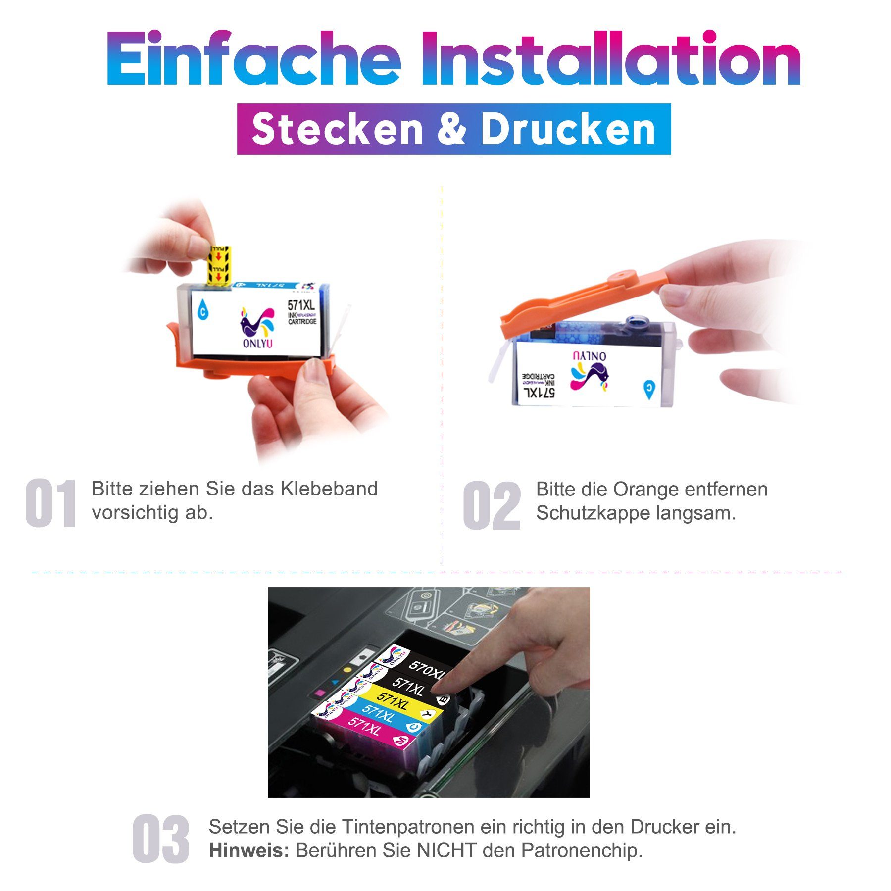 ONLYU 5er für CANON 570xl 571xl Multipack PGI-570xl CLI-571 xl Tintenpatrone (Für PIXMA TS5050 TS5000 MG5750)