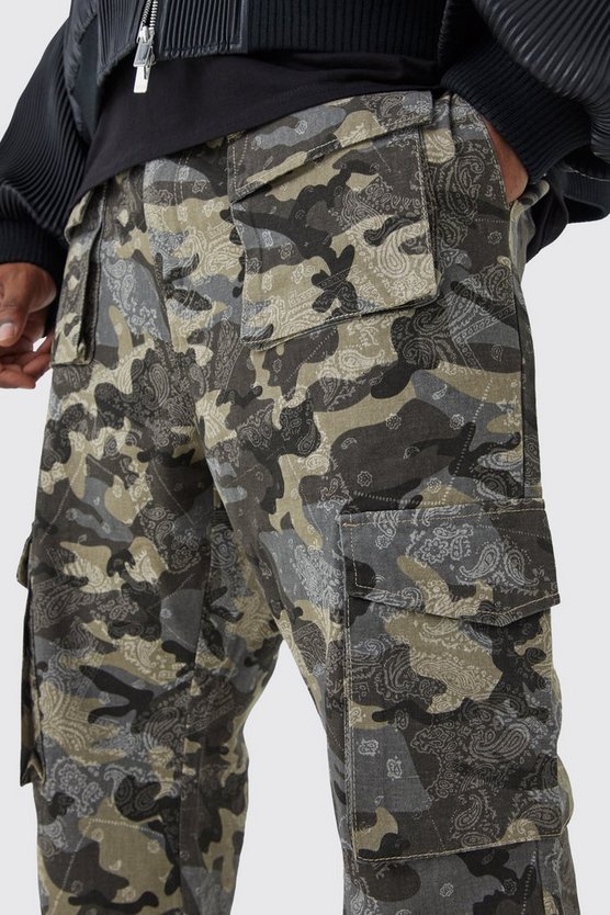 Plus Slim-Fit Camouflage Cargo-Hose mit Bandana-Print