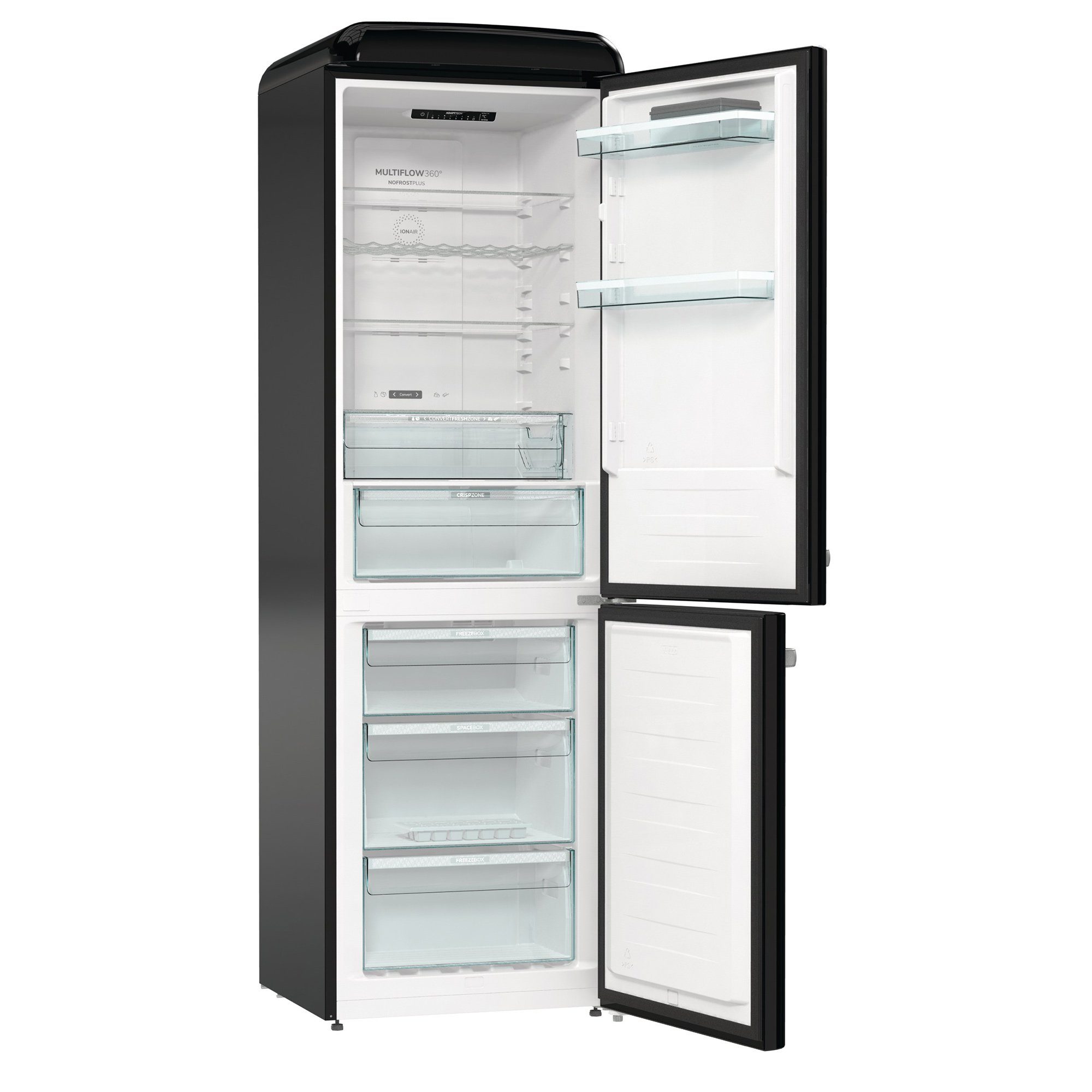 GORENJE Kühlschrank ONRK619EBK, 194 cm hoch, 60 cm breit, LED Display, NoFrostPlus, FastFreeze, IonAir und MultiFlow 360°