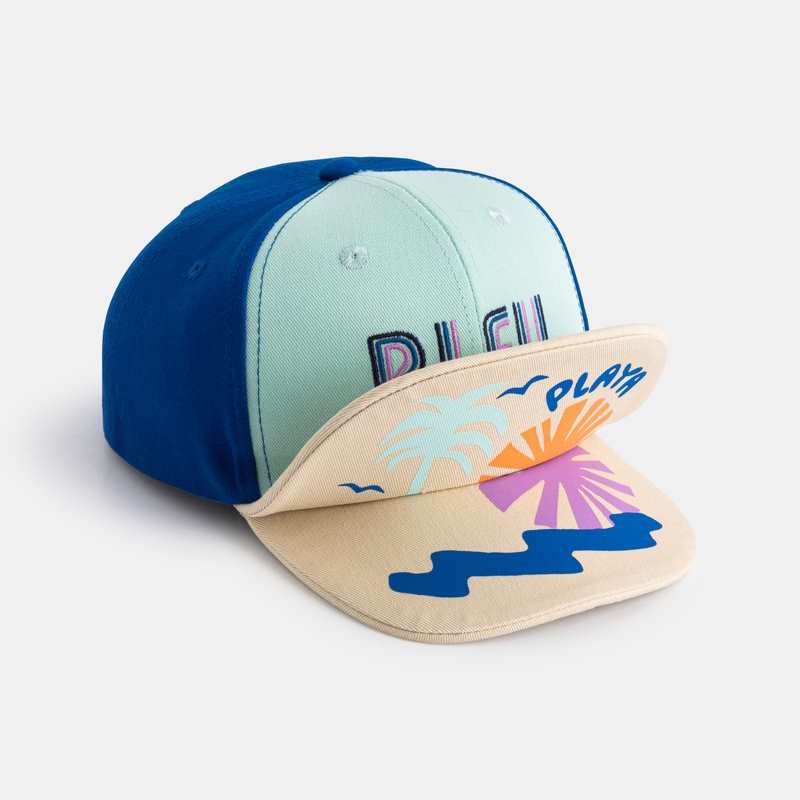 Casquette bébé garçon tricolore à message turquoise Catimini