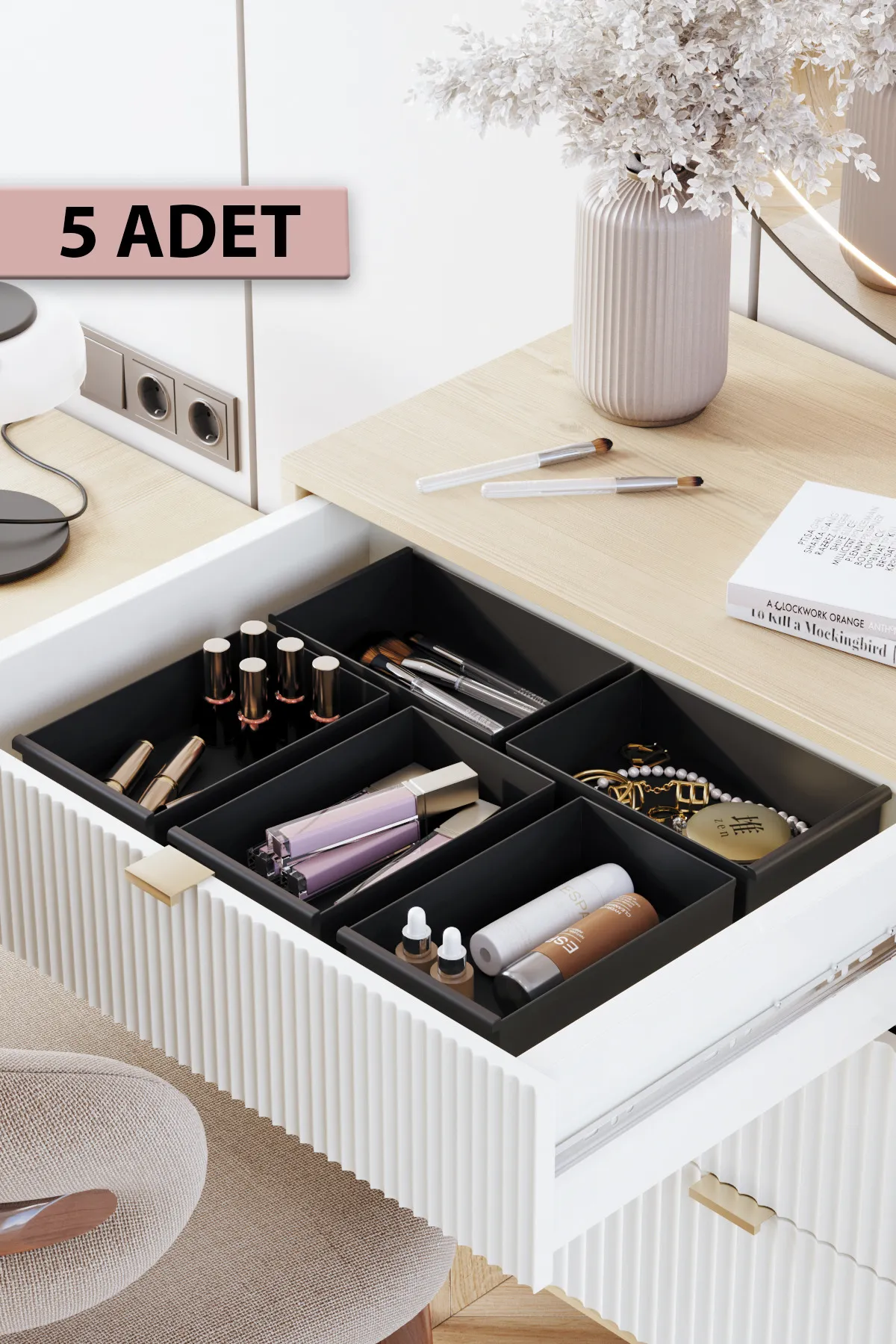 Pufwin Home  5-teiliges Schubladen-Set mit Kosmetik- und Make-up-Schmuckstücken sowie Mehrzweck-Organizer