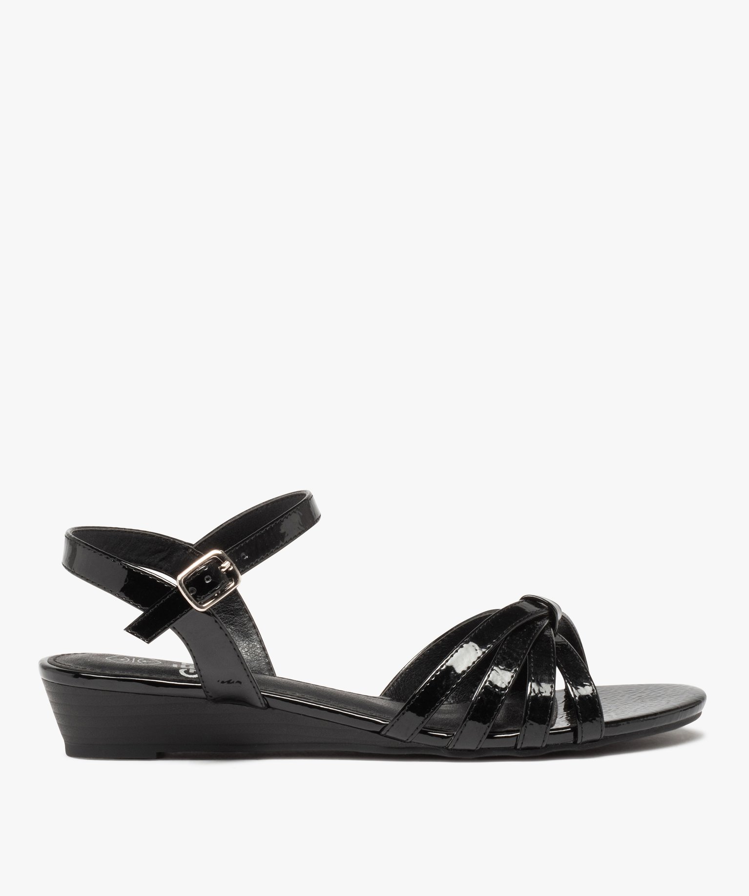 Sandales femme à petit talon et fines brides vernies noir | GEMO
