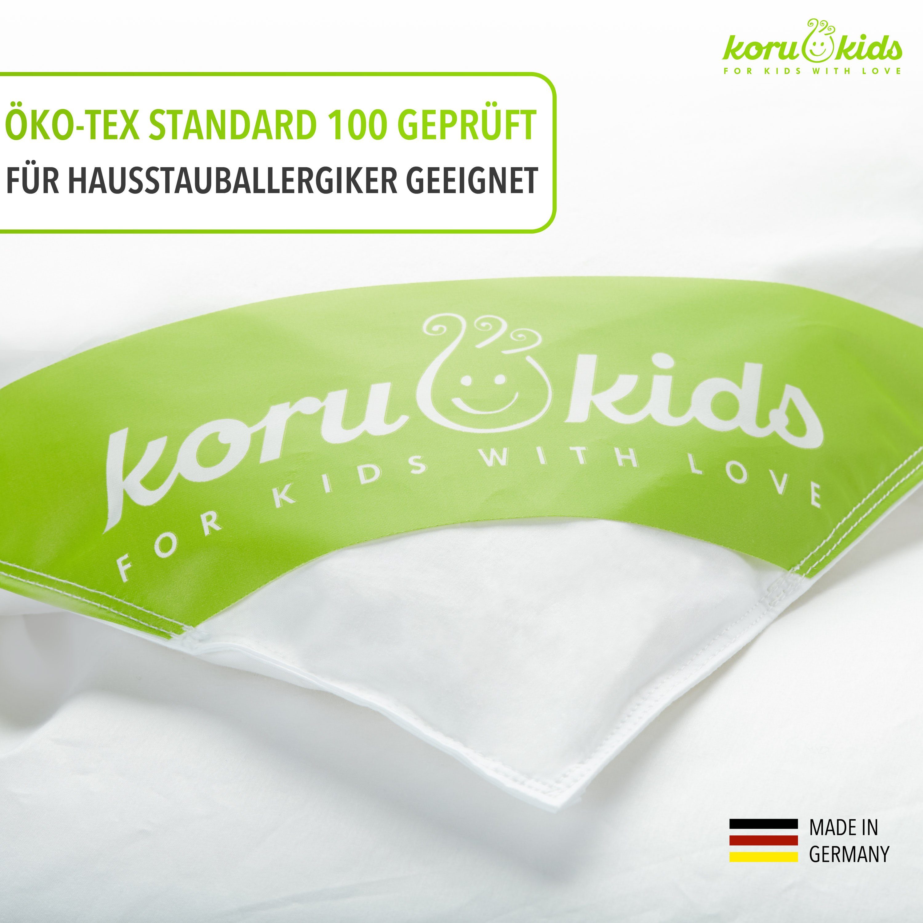 Kinderbettdecke, Daunen Bettdecke Kinder 100x135cm, Koru Kids, Füllung: 100% kanadische Daunen, Waschbar bis 60° C, temperaturausgleichend, allergikergeeignet