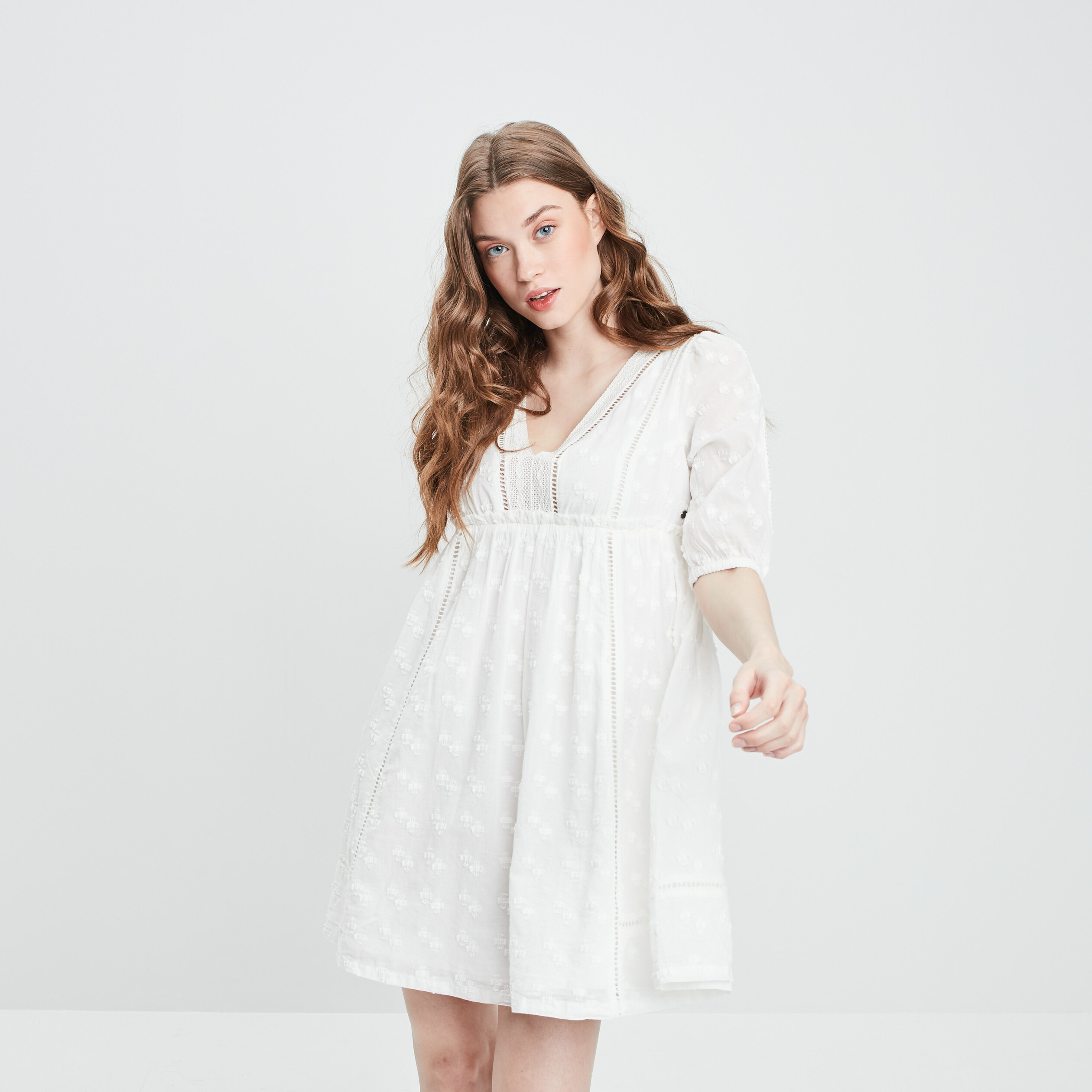 Robe évasée col en V Liberto ivoire femme | La Halle