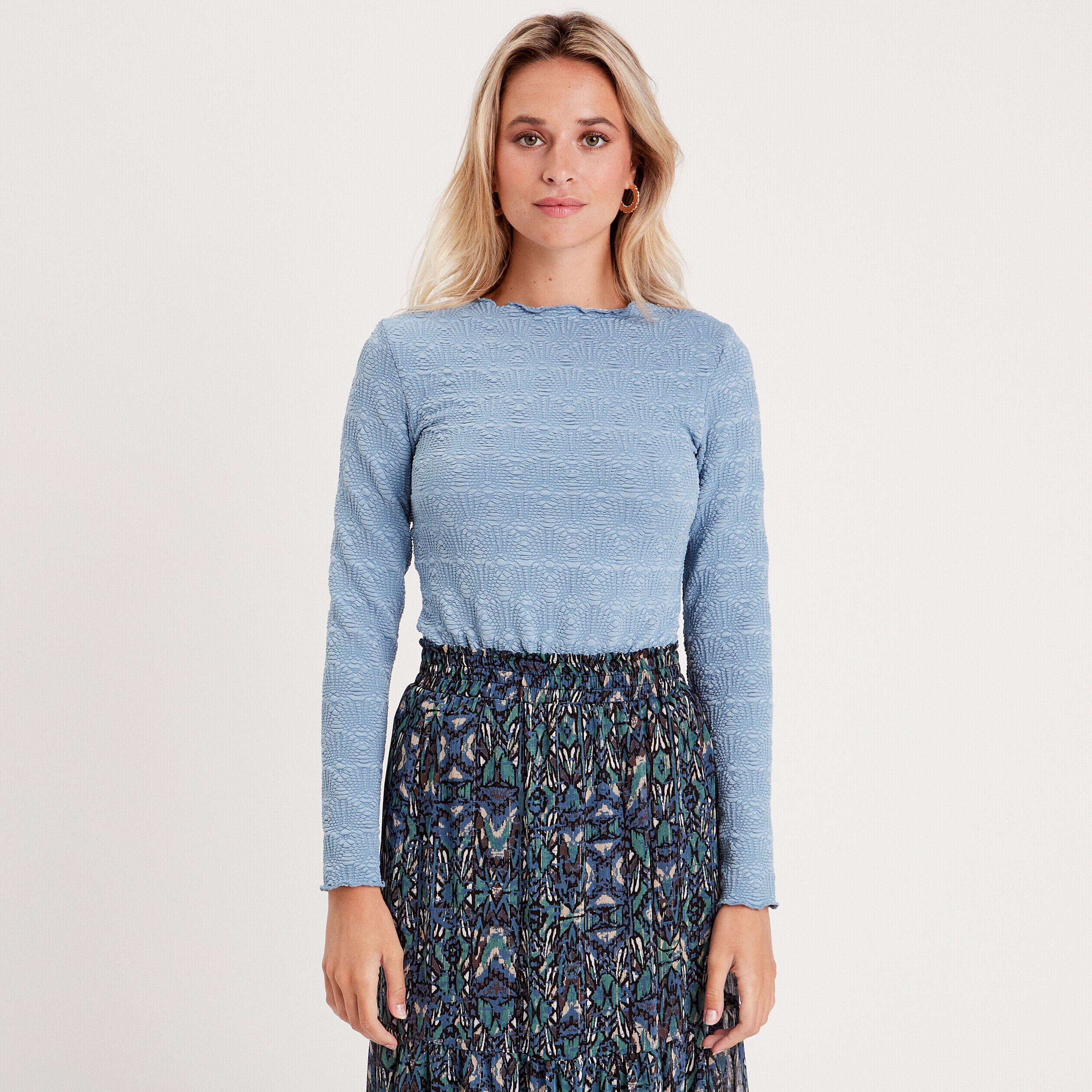 T-shirt col montant bleu clair femme | Cache Cache