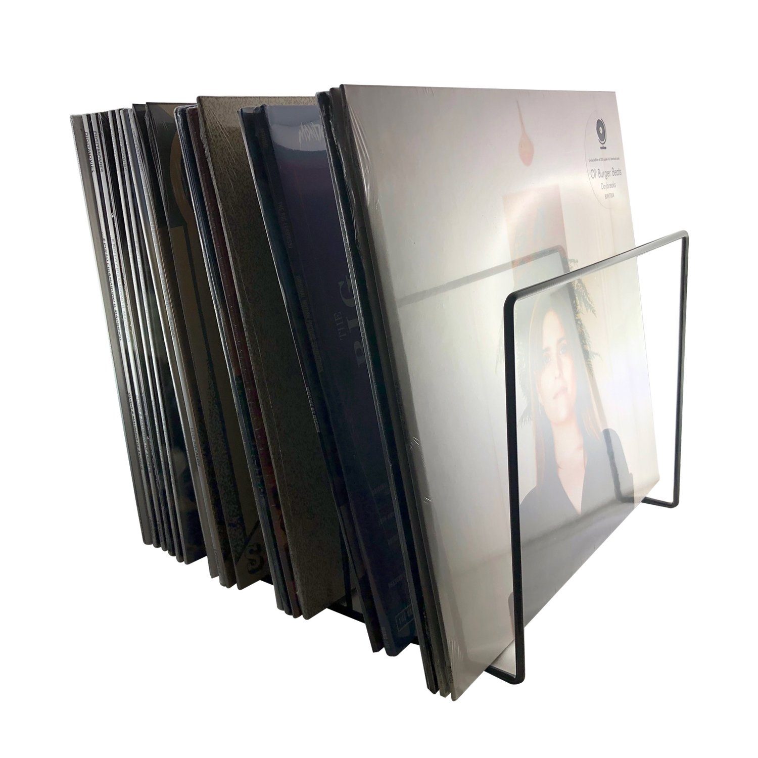 7even Schallplatten Ständer schwarz / Vinyl Records LP Tisch-Rack Plattenspieler