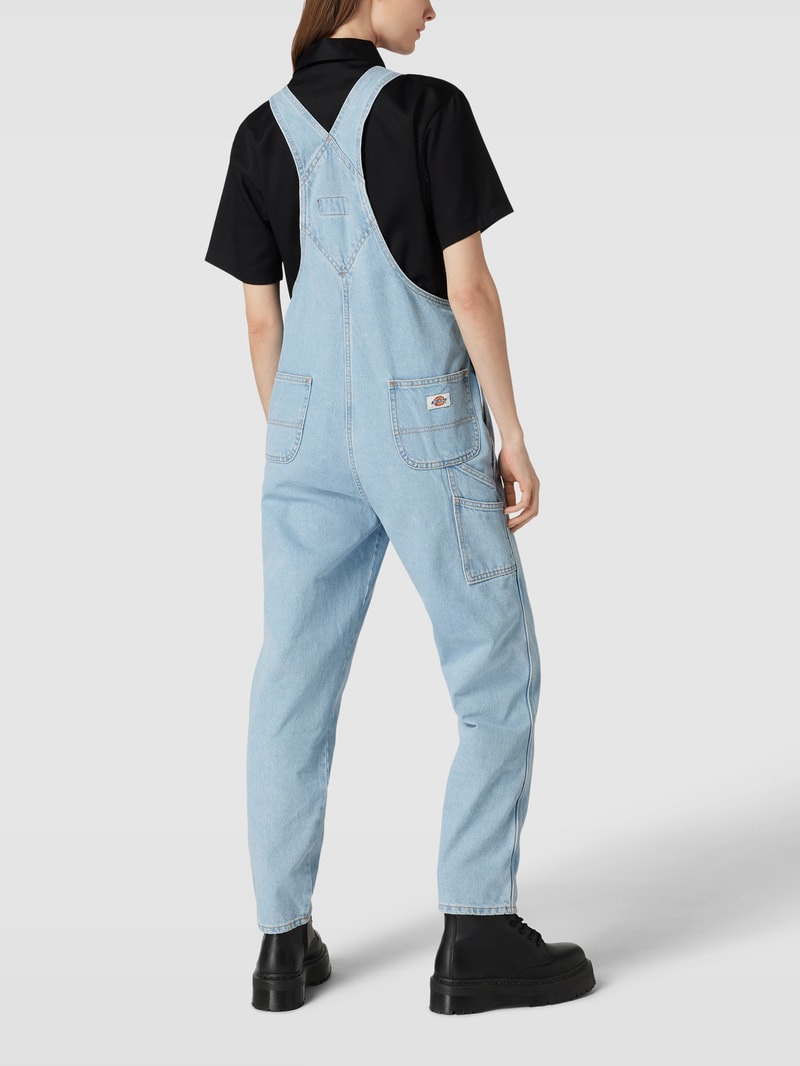 Jumpsuit aus reiner Baumwolle mit Label-Patch in hellblau