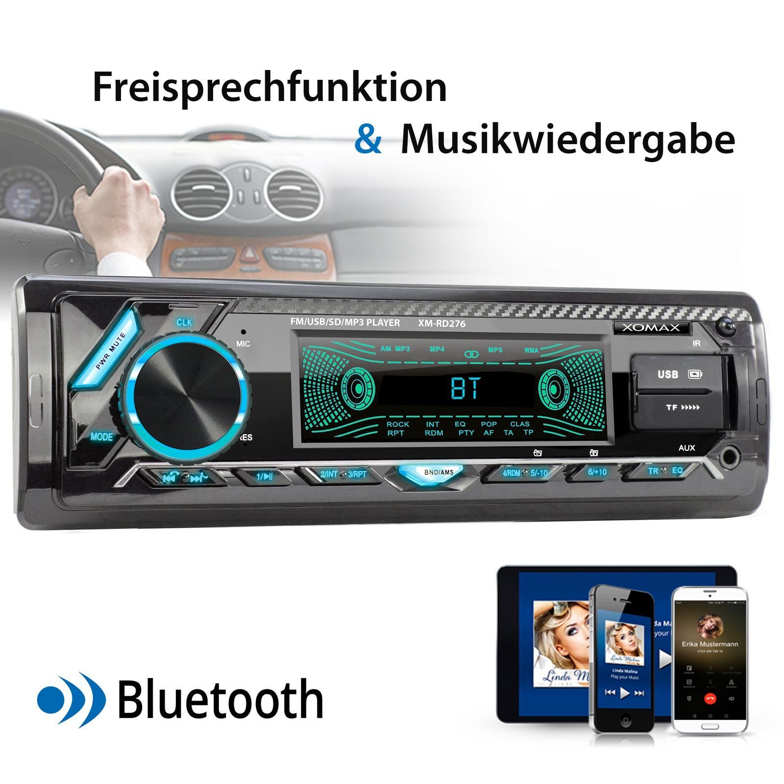 XOMAX XM-RD276 Autoradio mit DAB+ plus, Bluetooth, 2x USB, SD, AUX, 1 DIN Autoradio