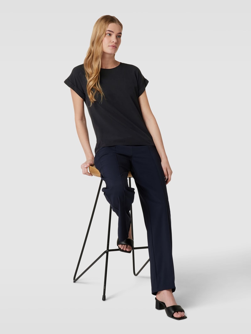 Blusenshirt aus reiner Viskose mit Kellerfalte in schwarz