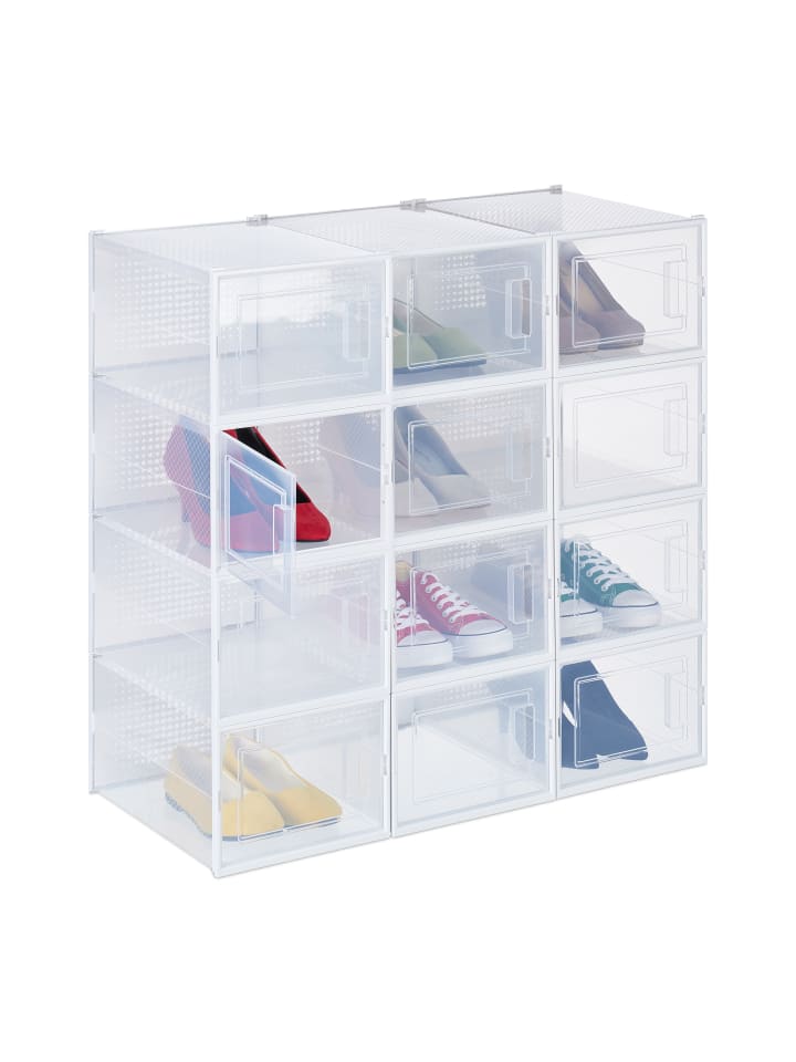 relaxdays 12 x Schuhboxen in Transparent/ Weiß günstig kaufen onesize