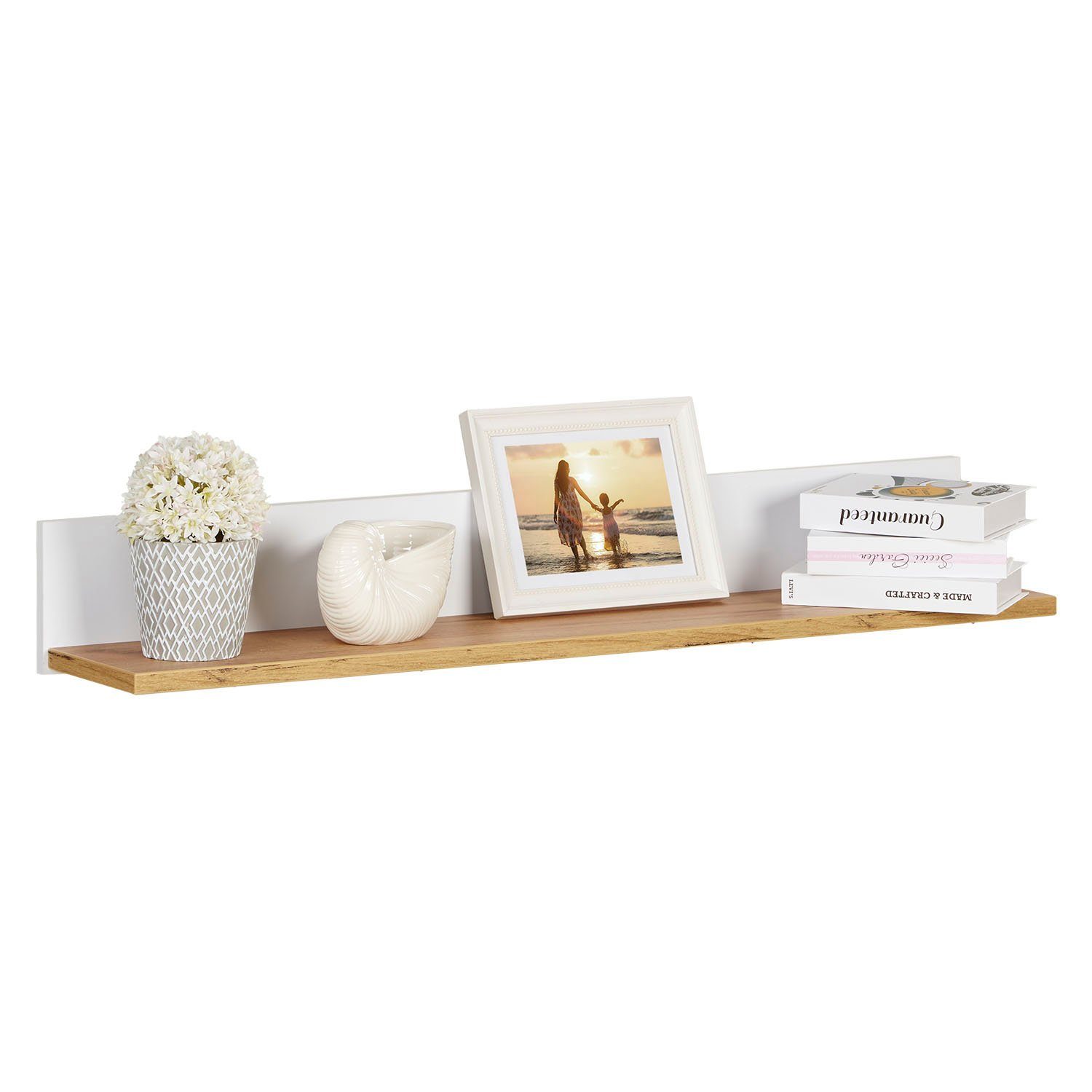 Homestyle4u Wohnwand Anbauwand Schrank Set 3 tlg. Weiß Eiche, (3-St)