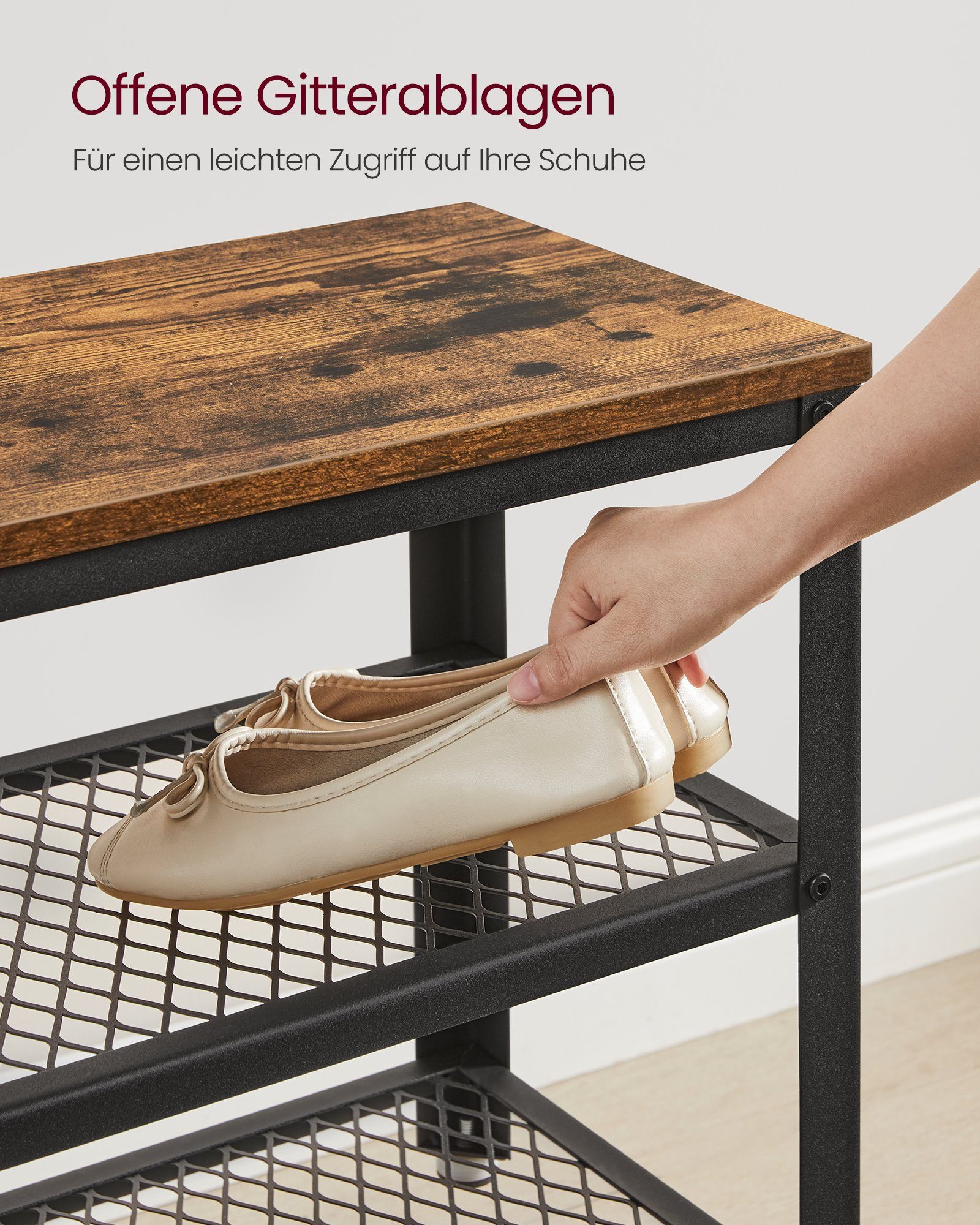VASAGLE Schuhbank, Schuhregal, 73 x 30 x 45 cm (L x B x H)