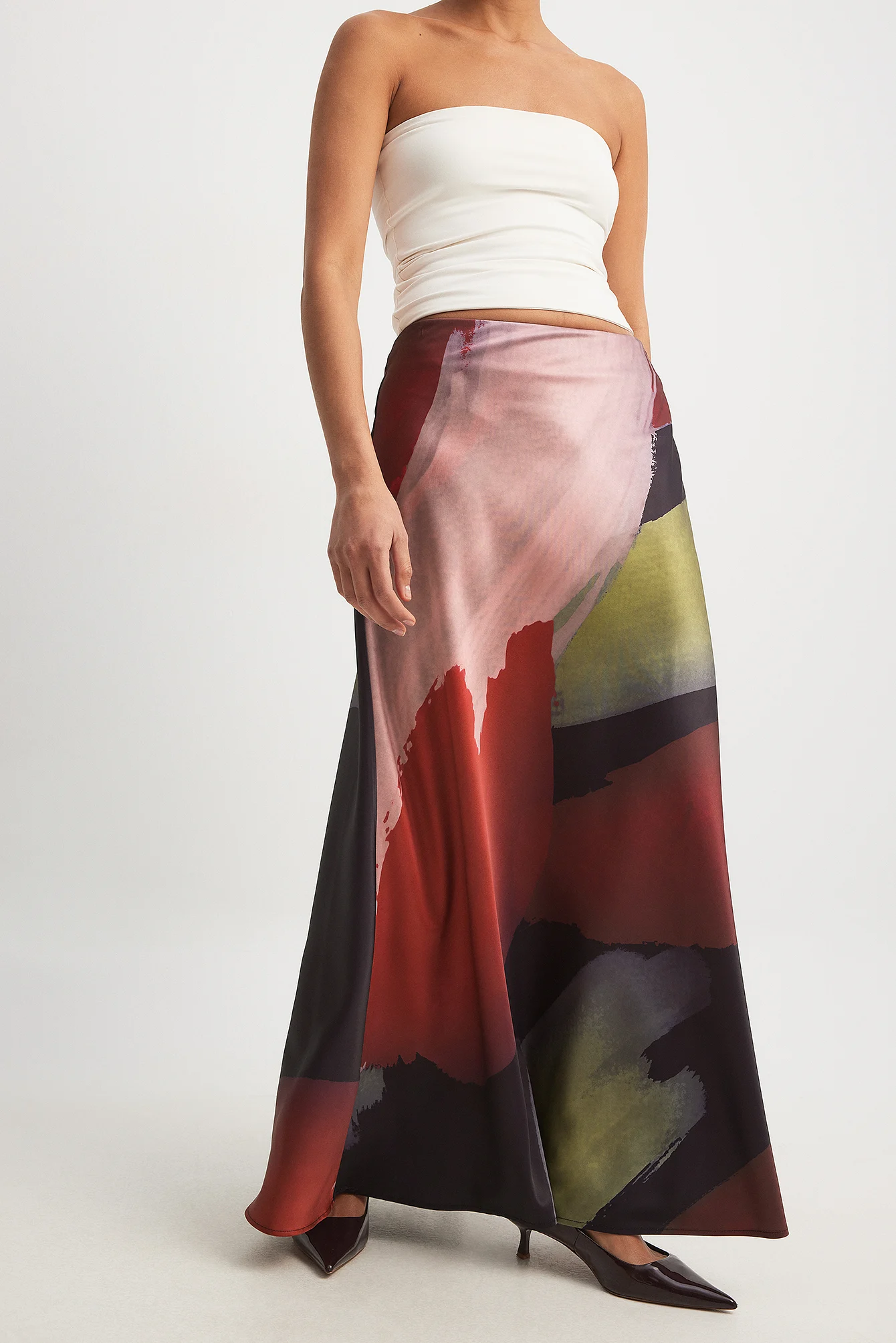 Maxirock aus Satin mit mittelhoher Taille