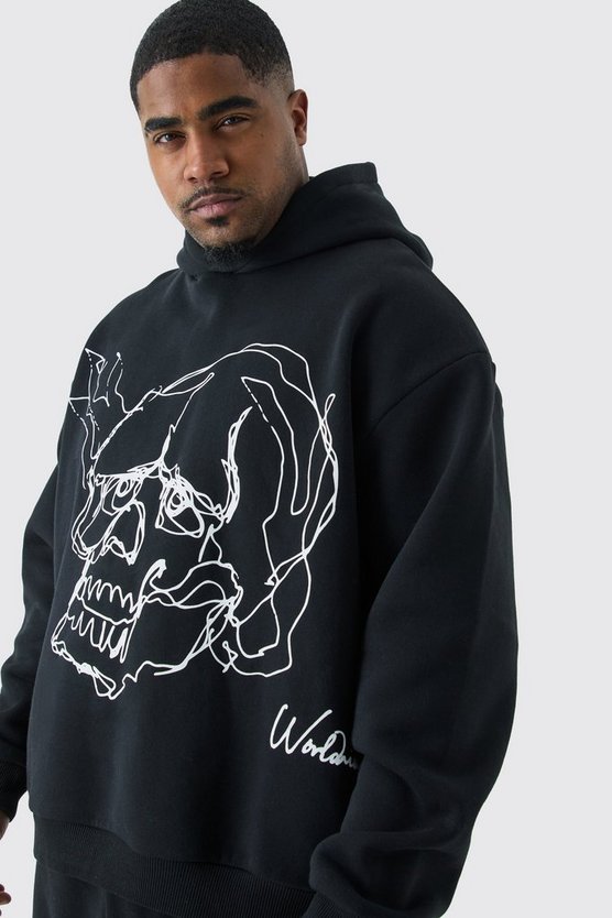 Plus kastiger Oversize Hoodie mit Totenkopf-Print