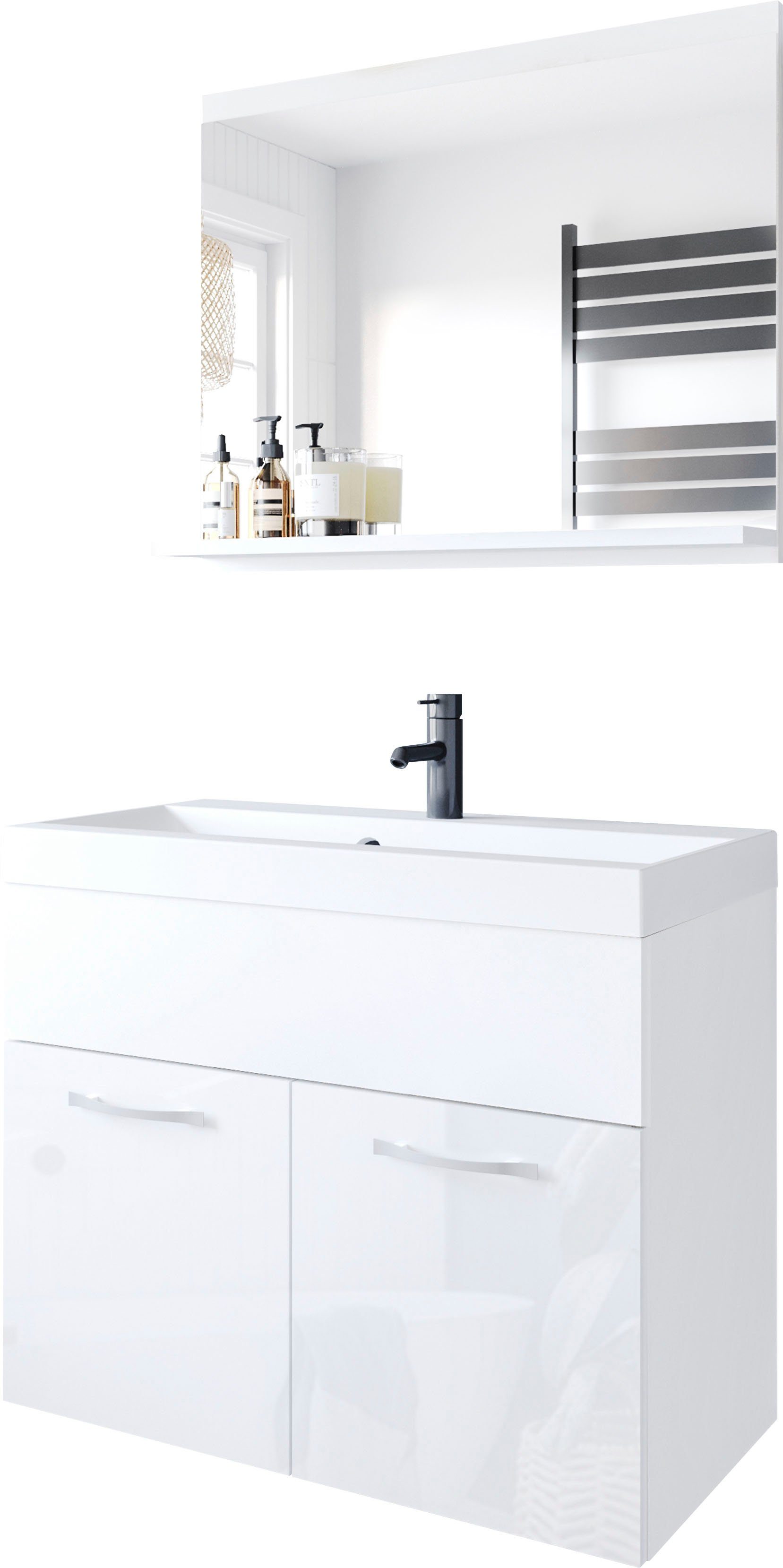 welltime Badmöbel-Set Lorca, (2-St), Badmöbel Waschtisch 60cm mit Spiegel