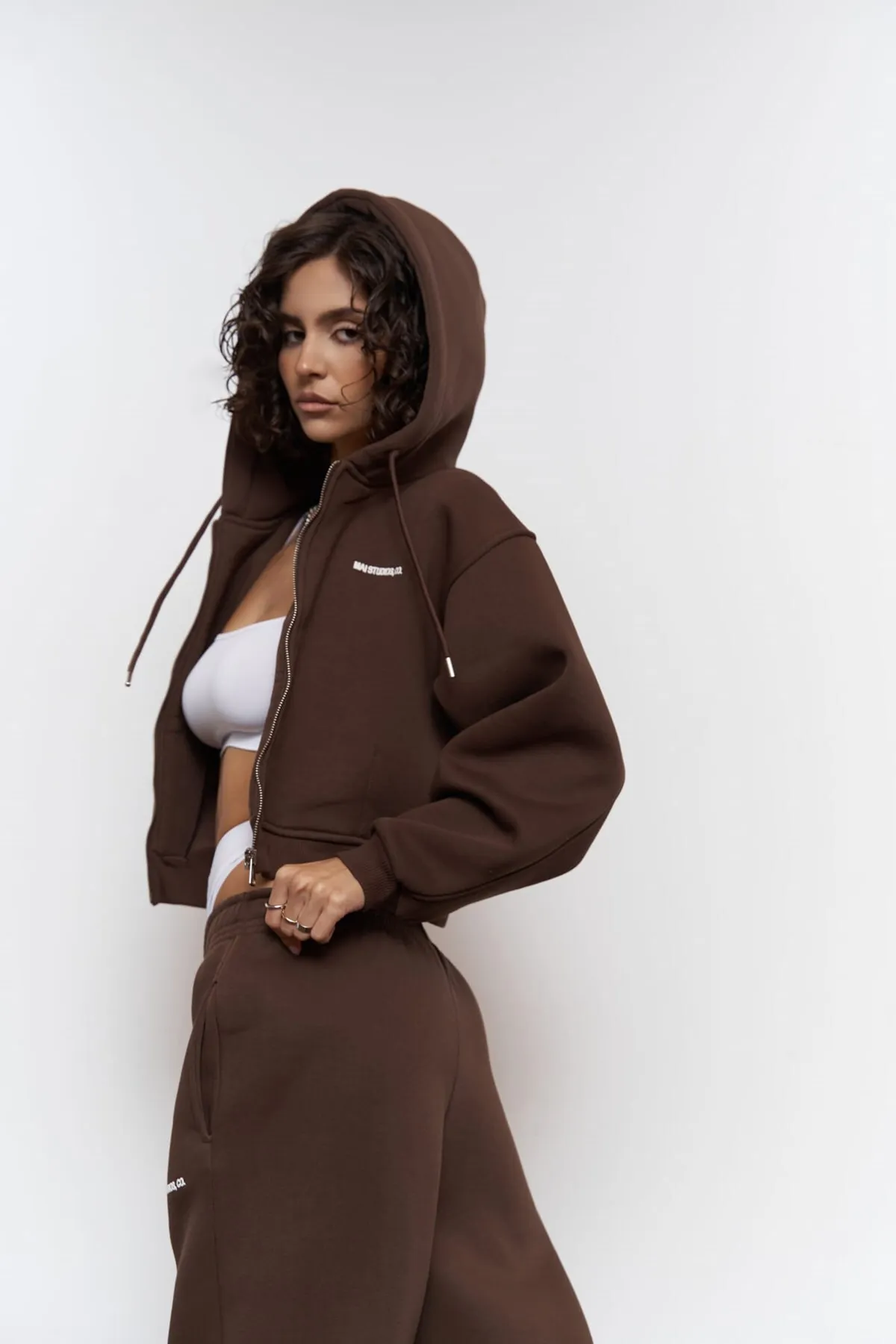 MAİ COLLECTİON  Studios Crop Brown-Trainingsanzug-Set