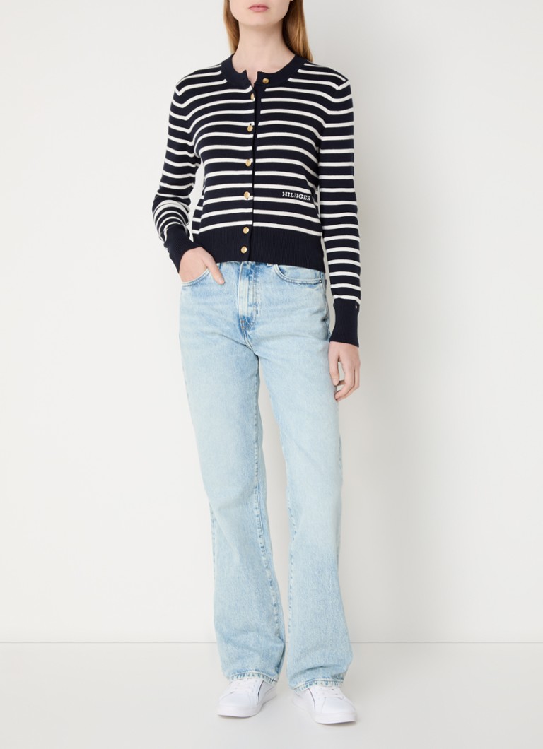 Cardigan Tommy Hilfiger din tricot fin cu dungi, cu logo brodat.