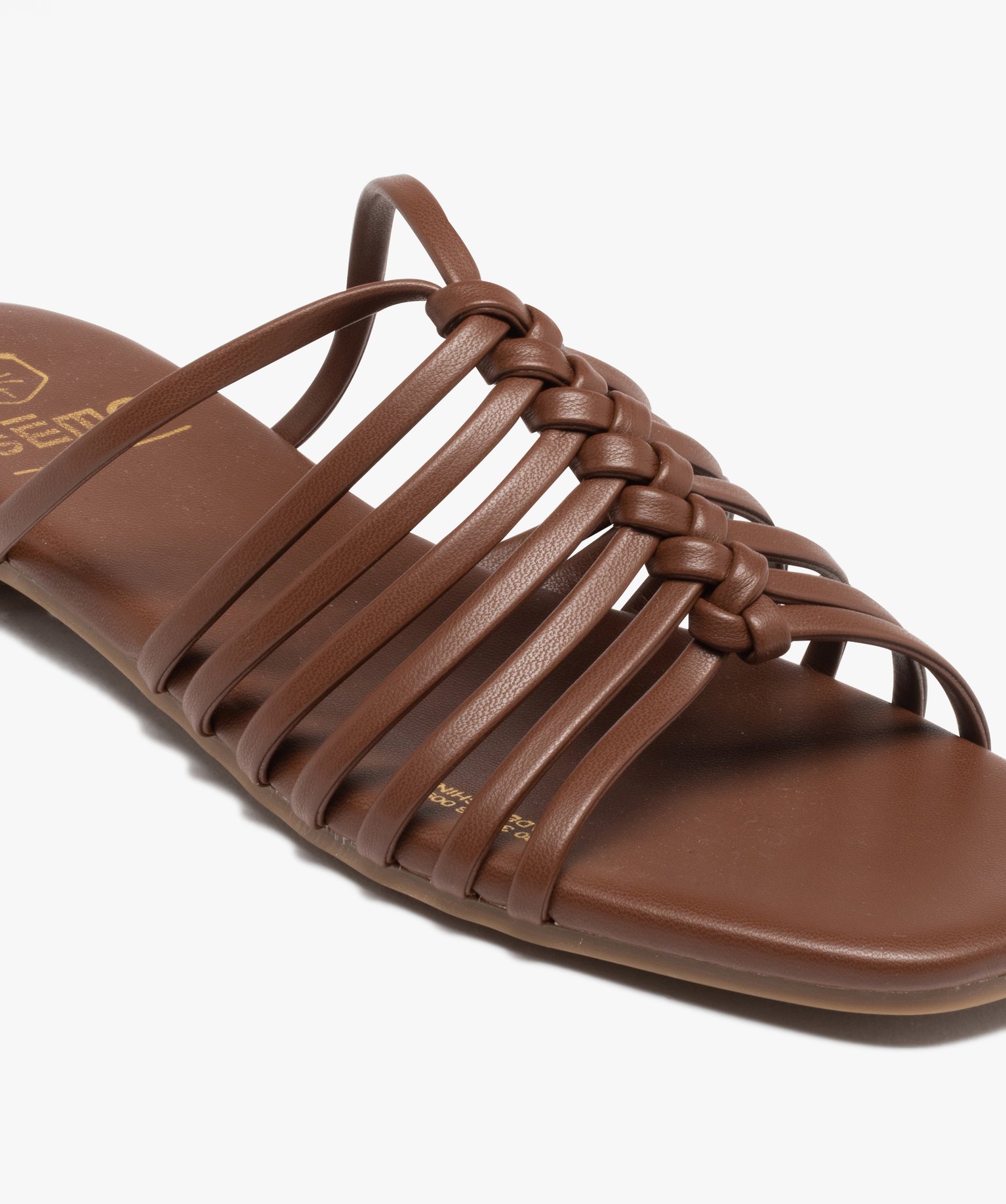 Mules femme à talon plat dessus à fines brides unies marron | GEMO