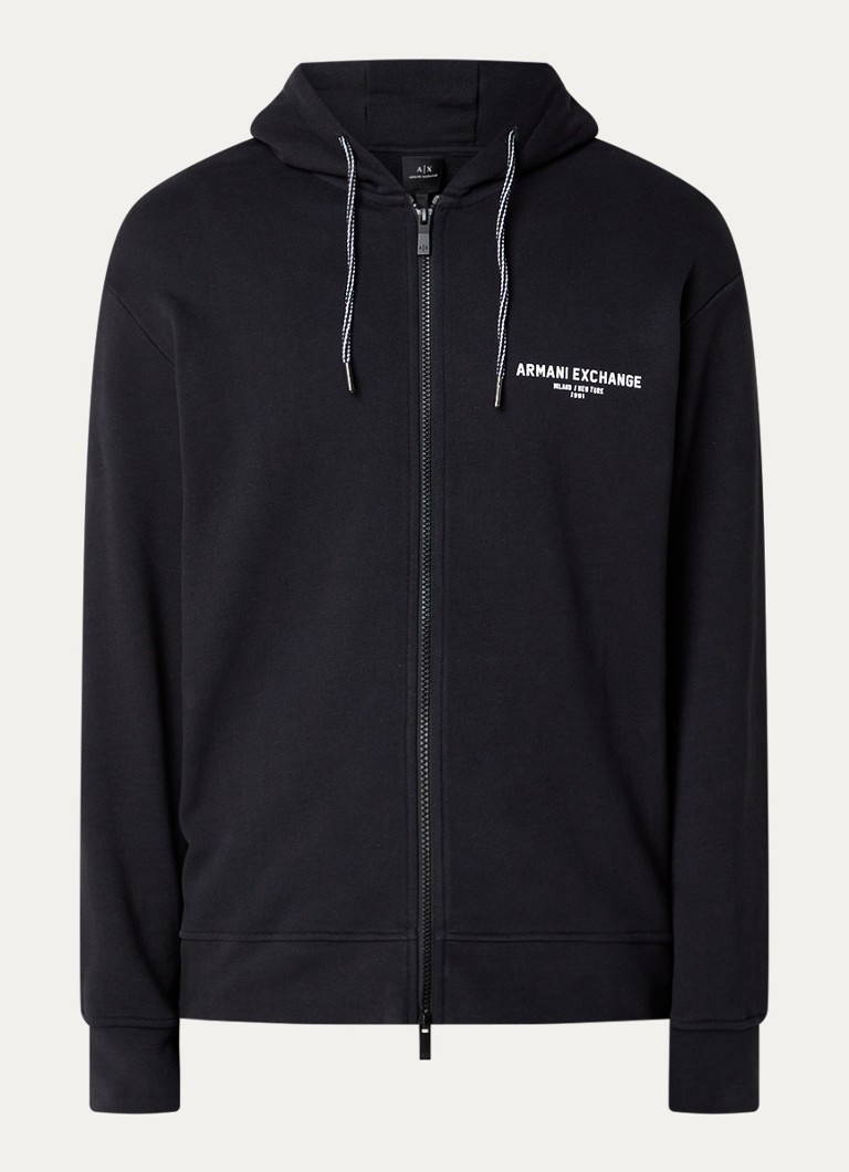 Armani Exchangen collegetakki, jossa logo ja painatus takana
