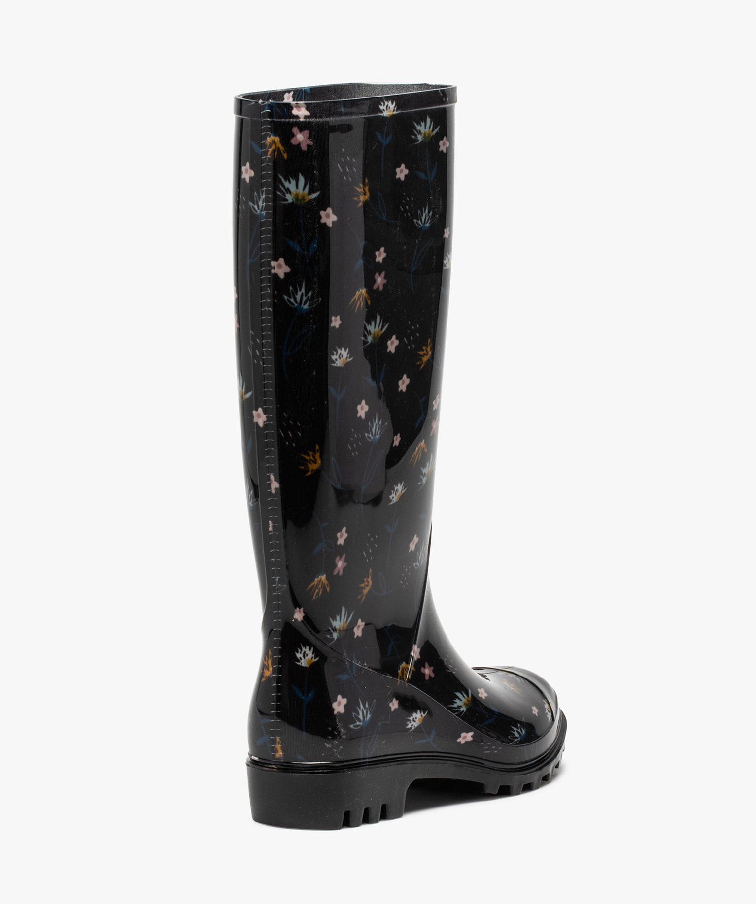 Bottes de pluie femme à imprimé fleuri et semelle crantée noir | GEMO