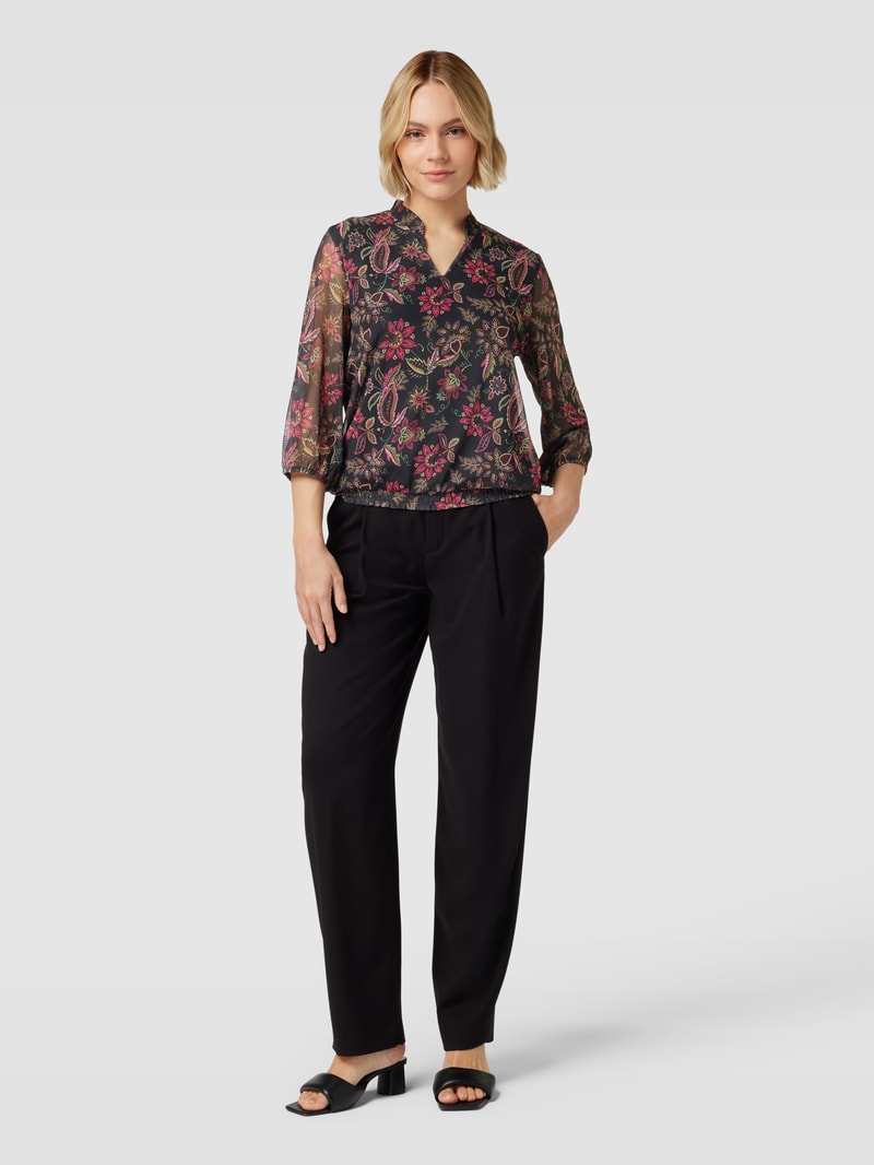 Blusenshirt mit floralem Allover-Muster in schwarz