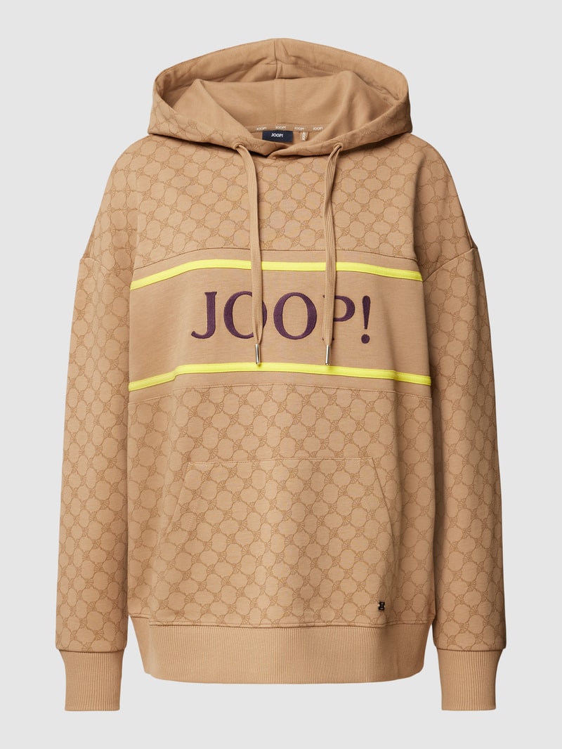 Hoodie mit Allover-Label-Print in beige