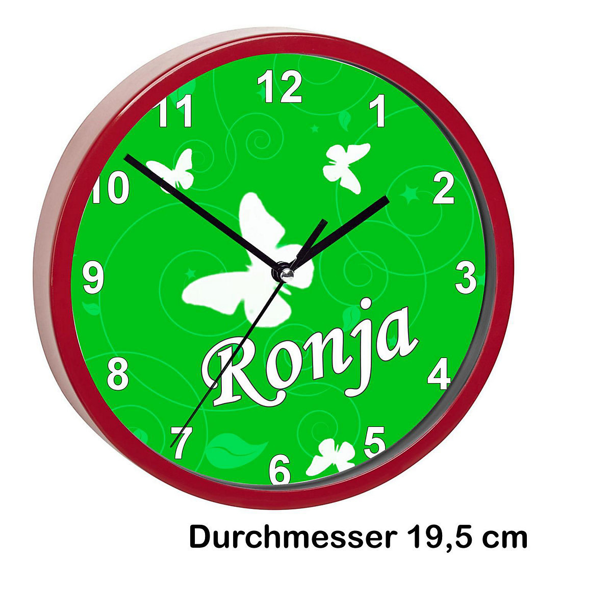Kinder Wanduhr personalisiert mit Name Schmetterling Ornamente grün