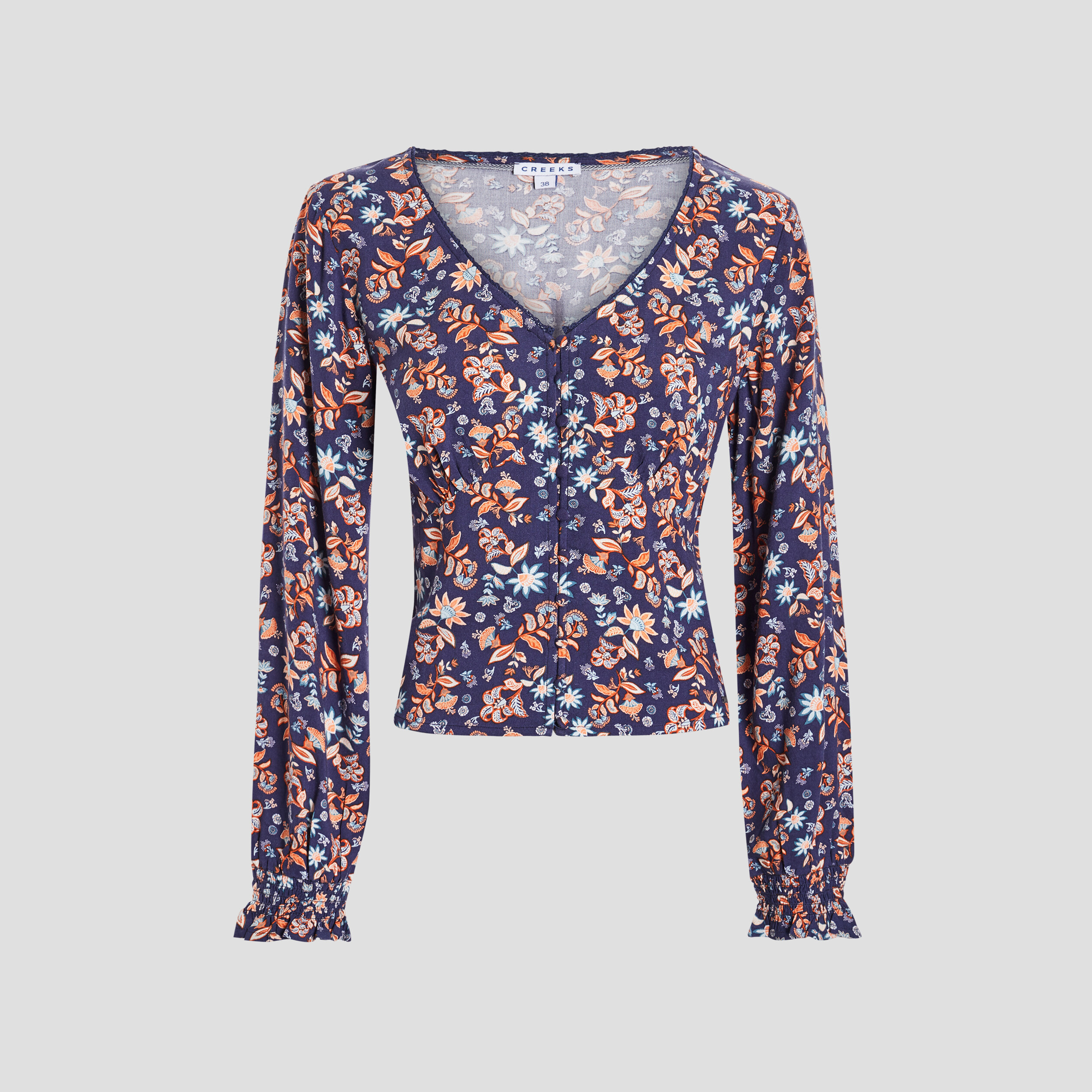 Chemise fleurie col V bleu marine femme | La Halle