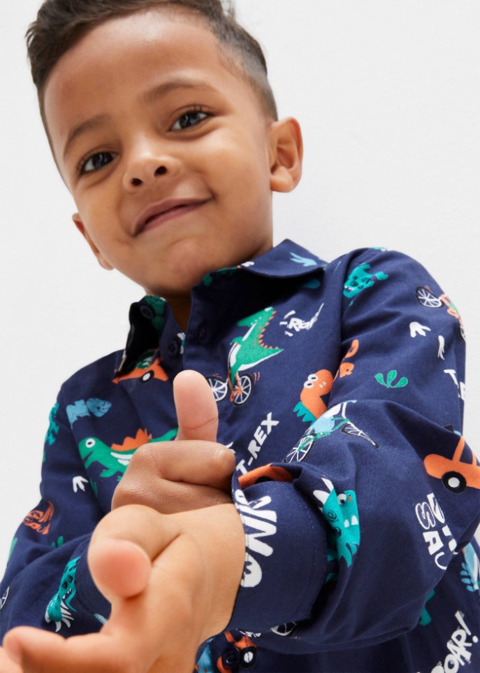 Jungen Langarmhemd mit Dinodruck, Slim Fit