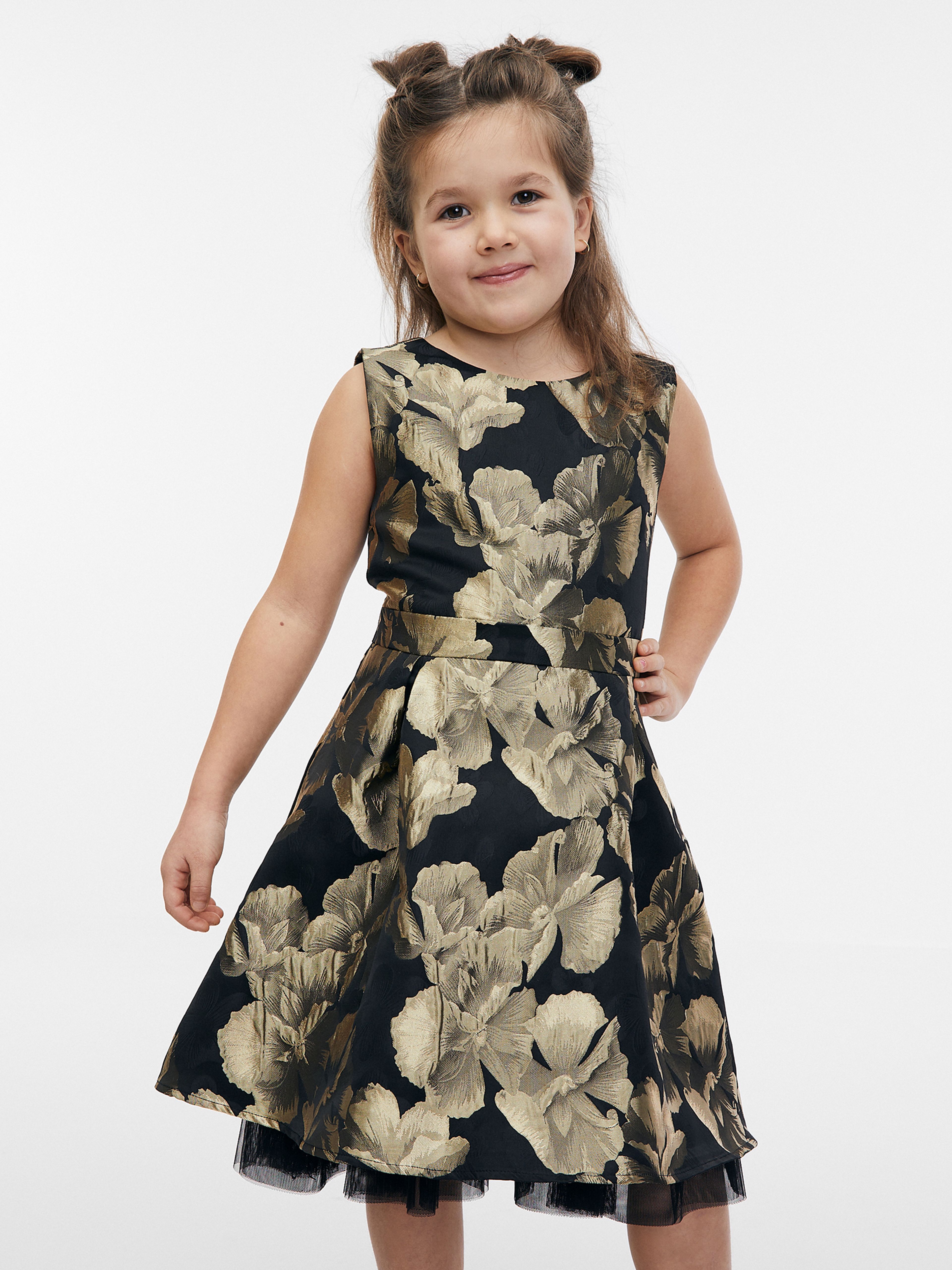 Geblümtes Kleid für Mädchen in Gold und Schwarz ORSAY
