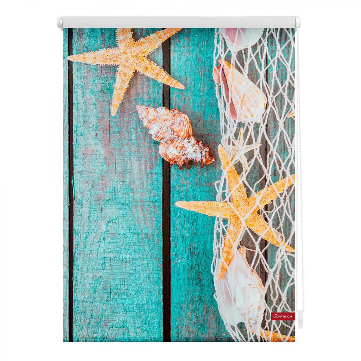 Lichtblick Rollo Klemmfix, ohne Bohren, blickdicht, Bretter Beach - Petrol, 120 x 150 cm (B x L)