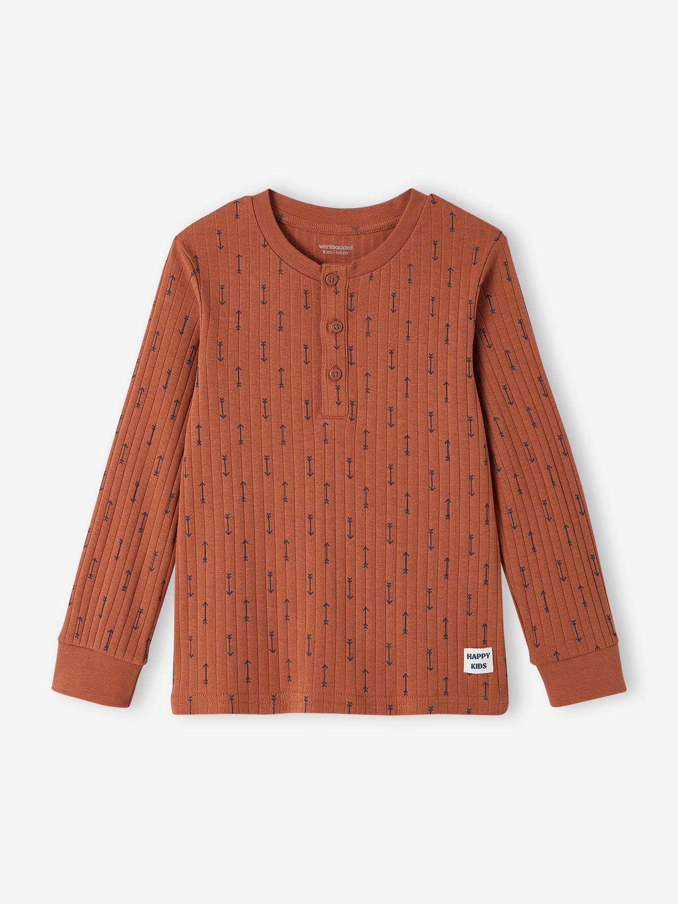 Pyjama flèches garçon en maille côtelée cacao