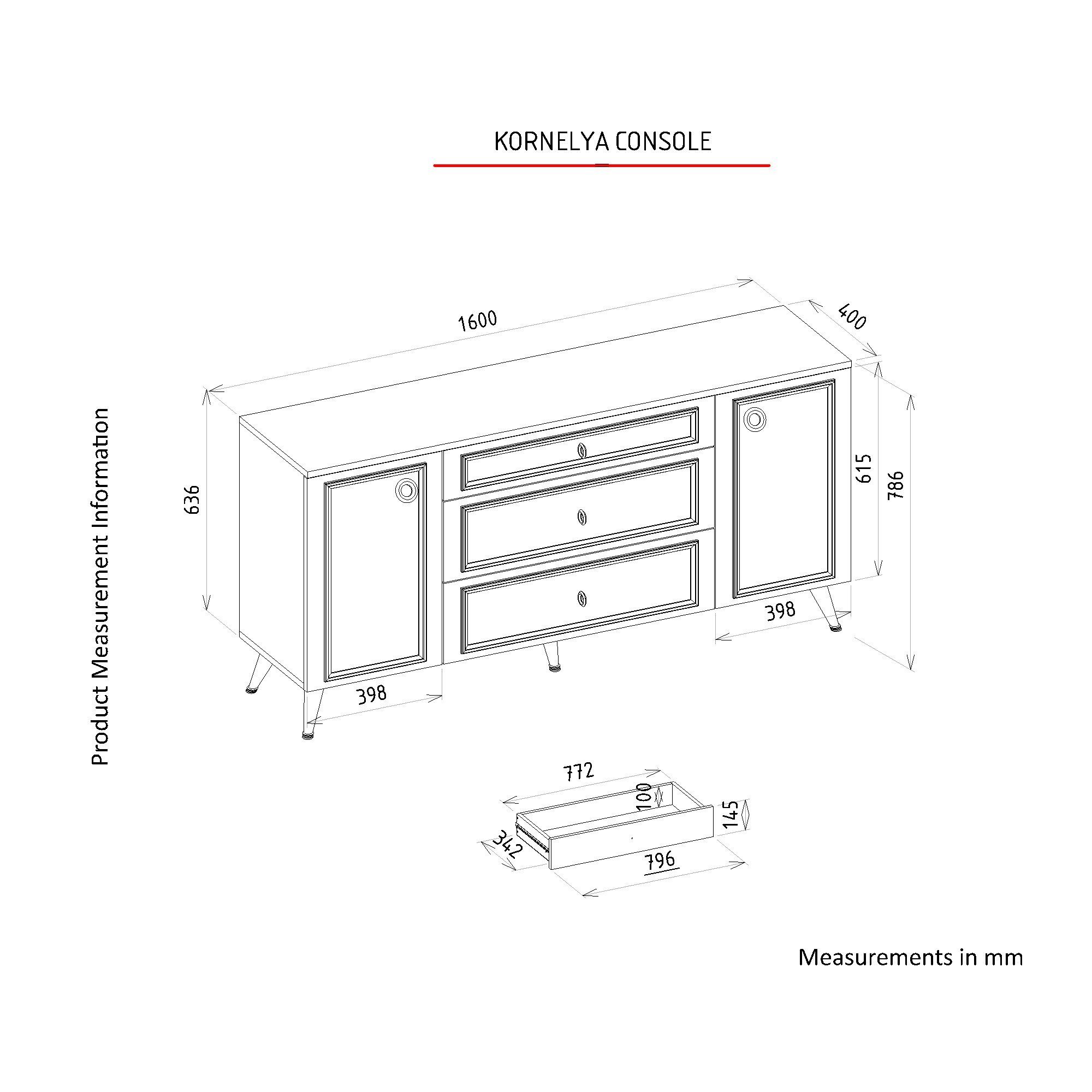 moebel17 Anrichte Sideboard Cornelia Weiß, Pflegeleichte Oberfläche, Sideboard mit Spiegel, Bietet viel Stauraum
