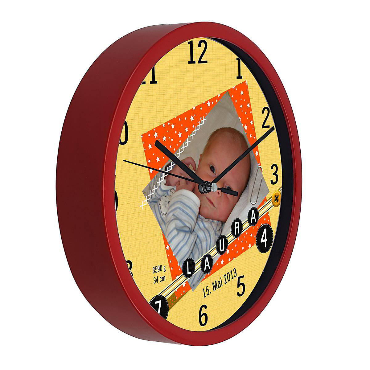 Kinder Wanduhr personalisiert mit Name Scrapbooking orange
