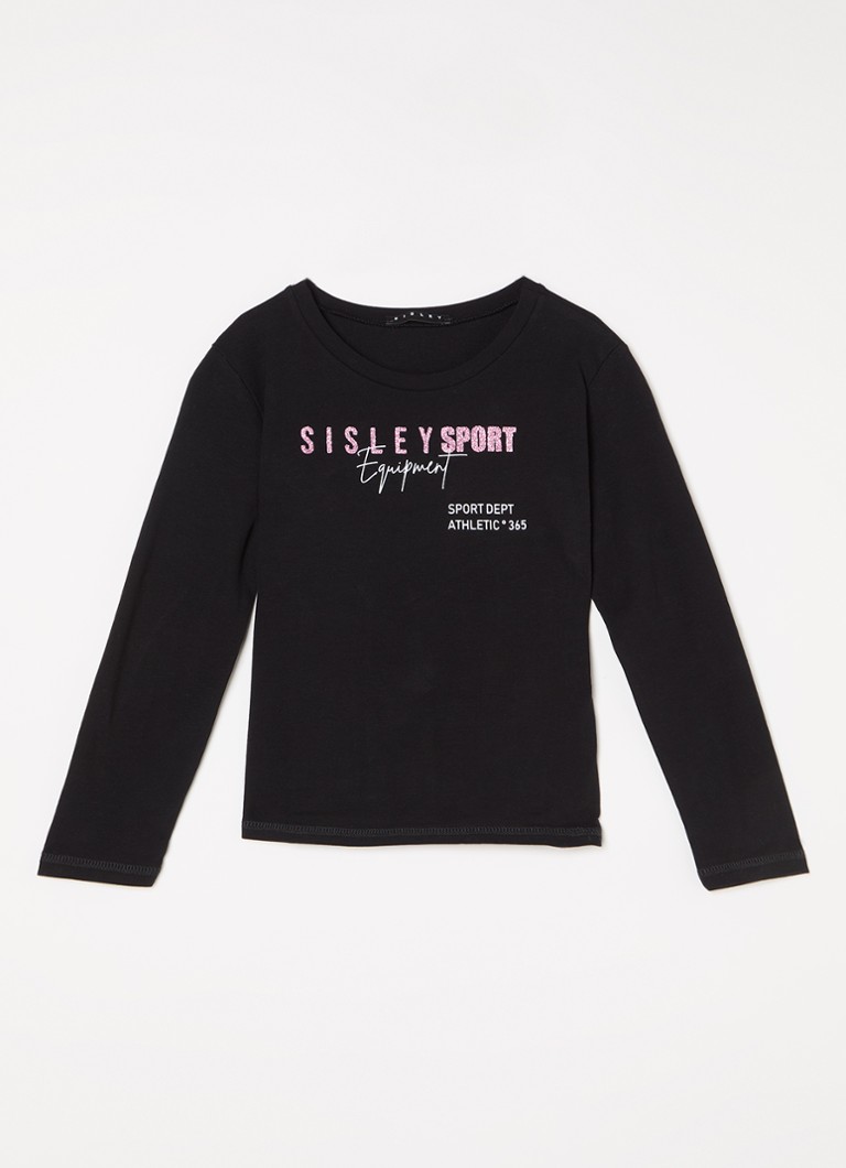 Sisley Young garās piedurknes krekls ar logotipa apdruku un mirdzumiem