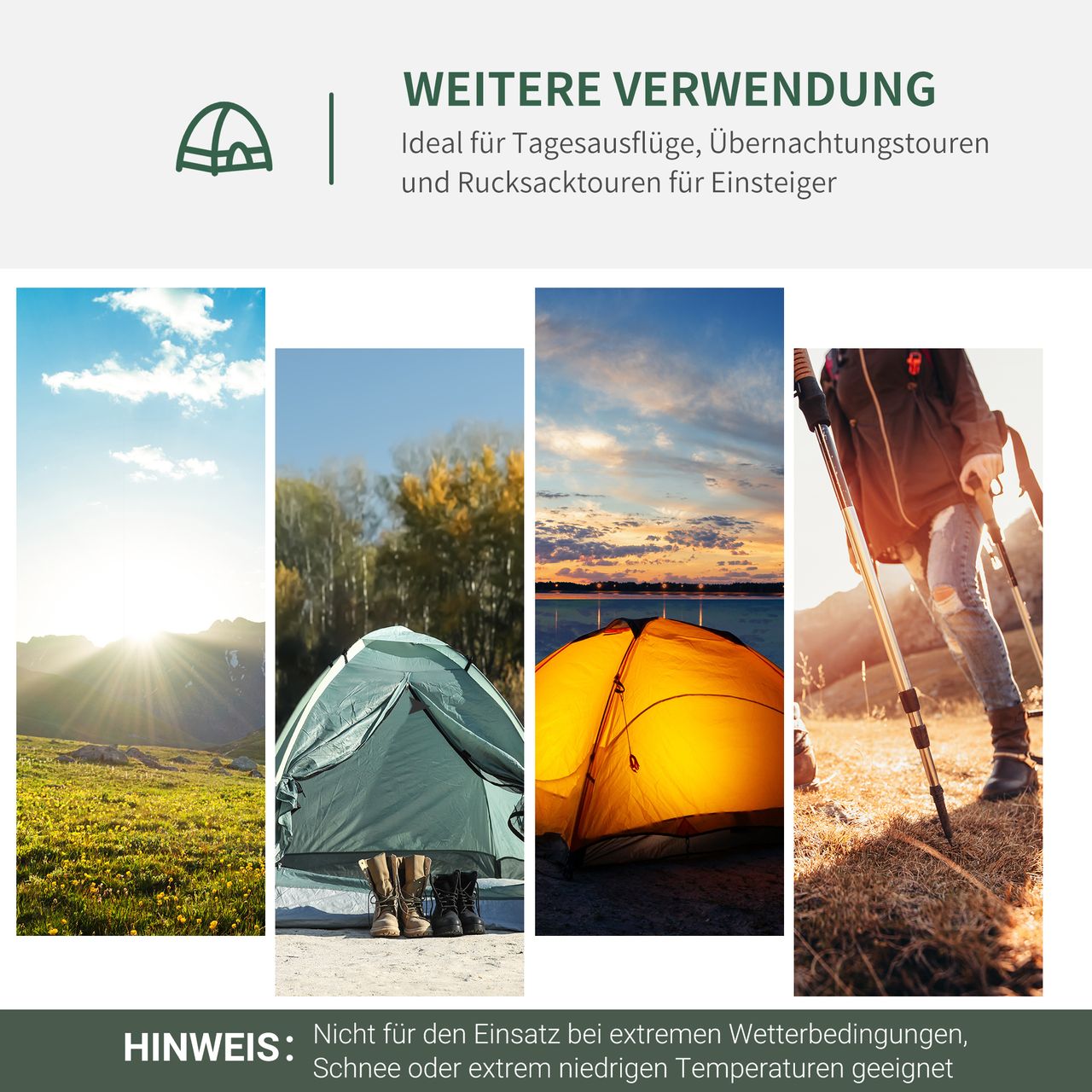 Outsunny Campingzelt für 2-3 Personen Glasfaser Tür mit Reißverschluss Meshfenster inkl. Transporttasche Kuppelzelt 190T PU2000mm Glasfaser Grau