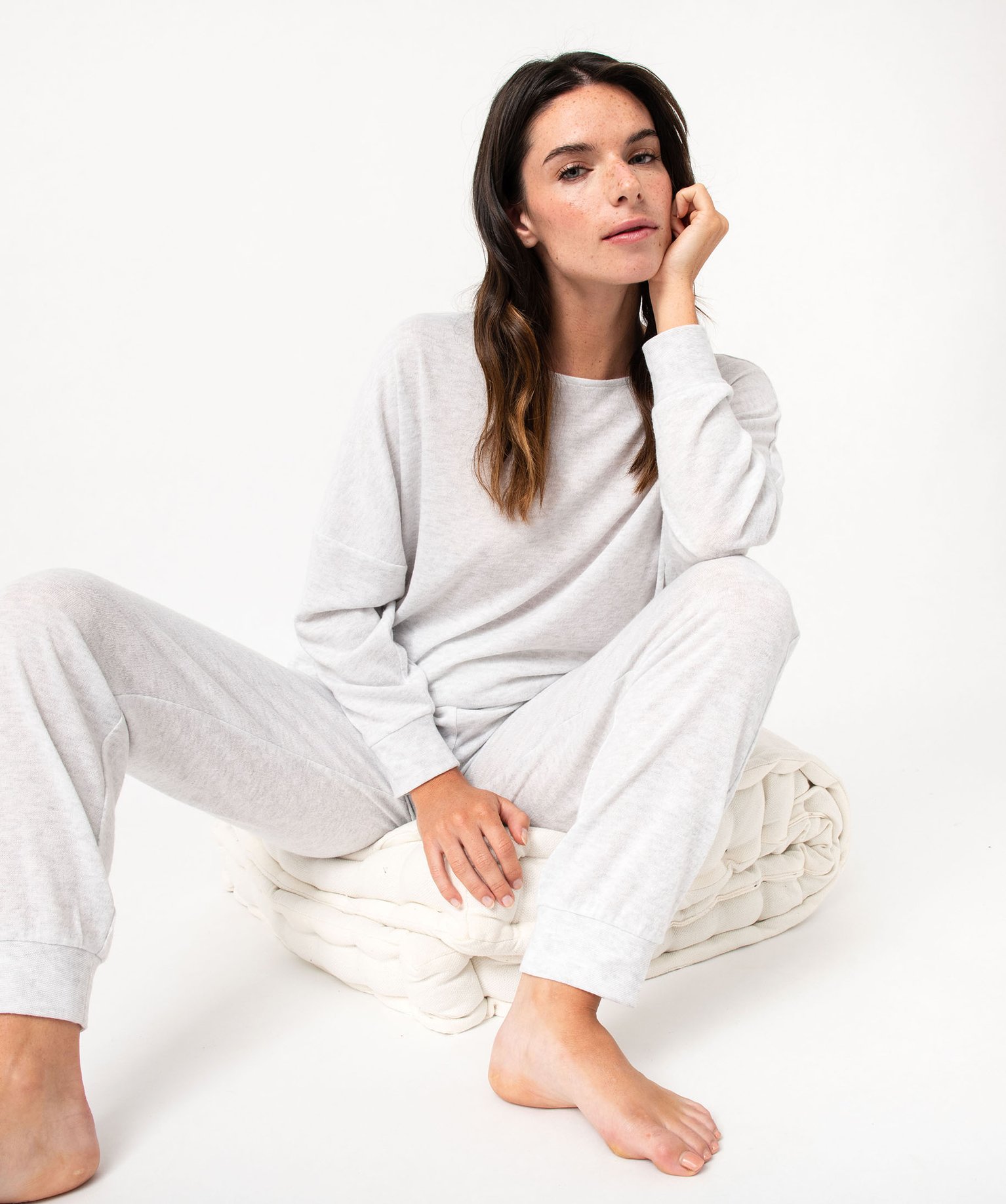 Pantalon de pyjama en maille fine femme gris clair | GEMO