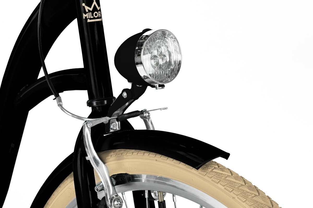 MILORD BIKES Cityrad Milord City Fahrrad Korb Damen, 28/26 Zoll, Schwarz-Creme, 7-Gang, 7 Gang, Kettenschaltung