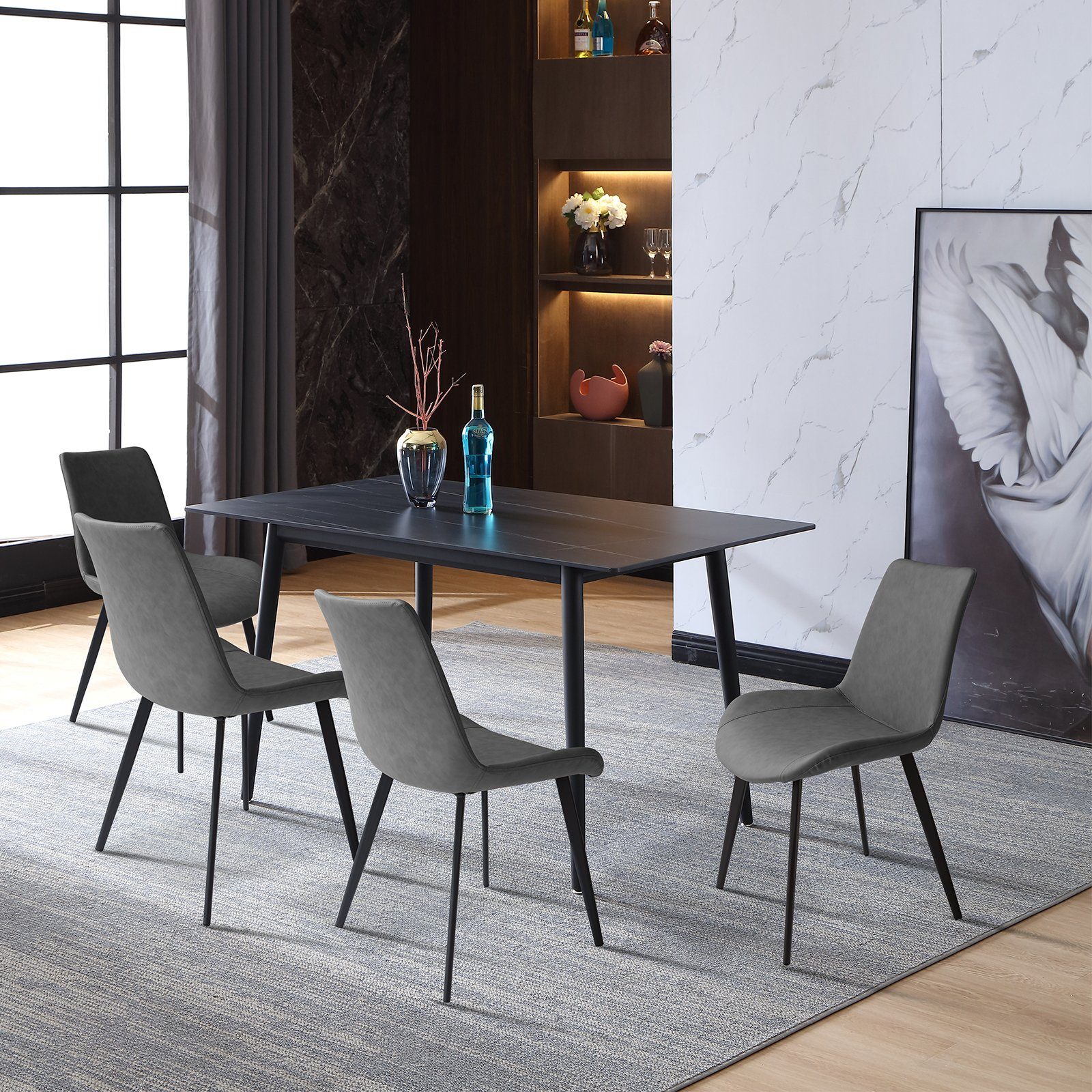 Jiexi Essgruppe Moderne Schiefer Küchentisch für Home Küche Wohnzimmer Esszimmer