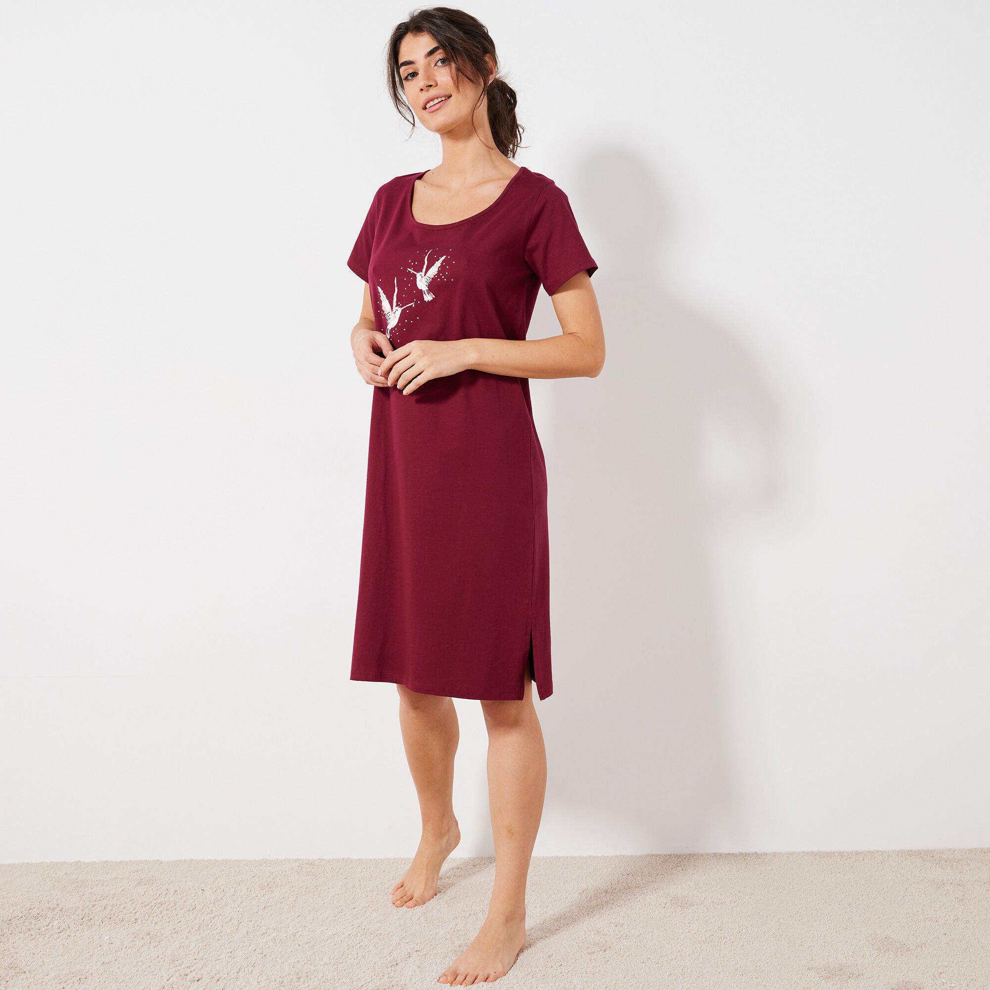 Chemise de nuit courte imprimé oiseaux